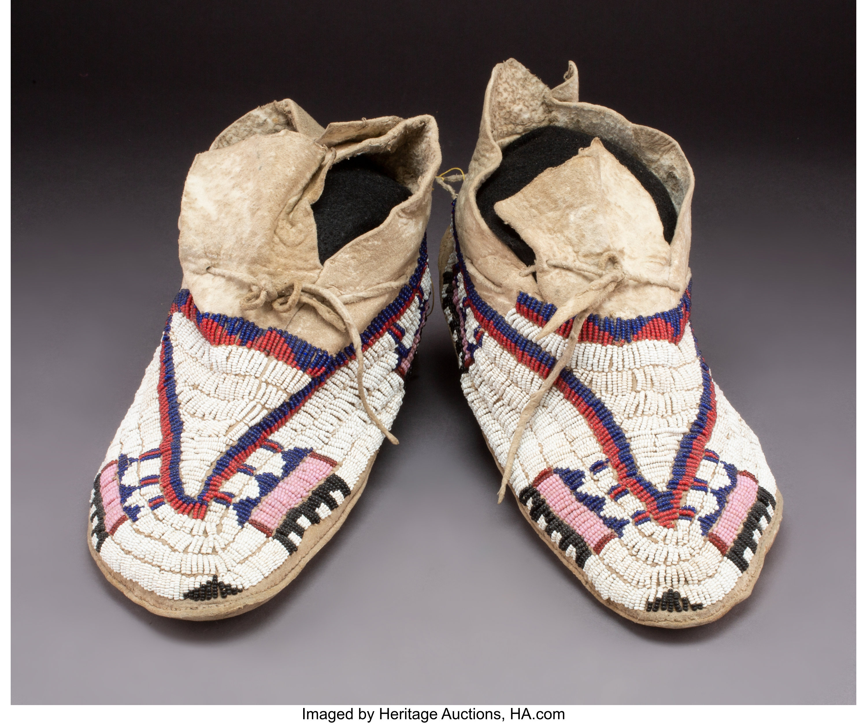 A Pair of Ute Beaded Hide Moccasins... American Indian Art Beadwork ...