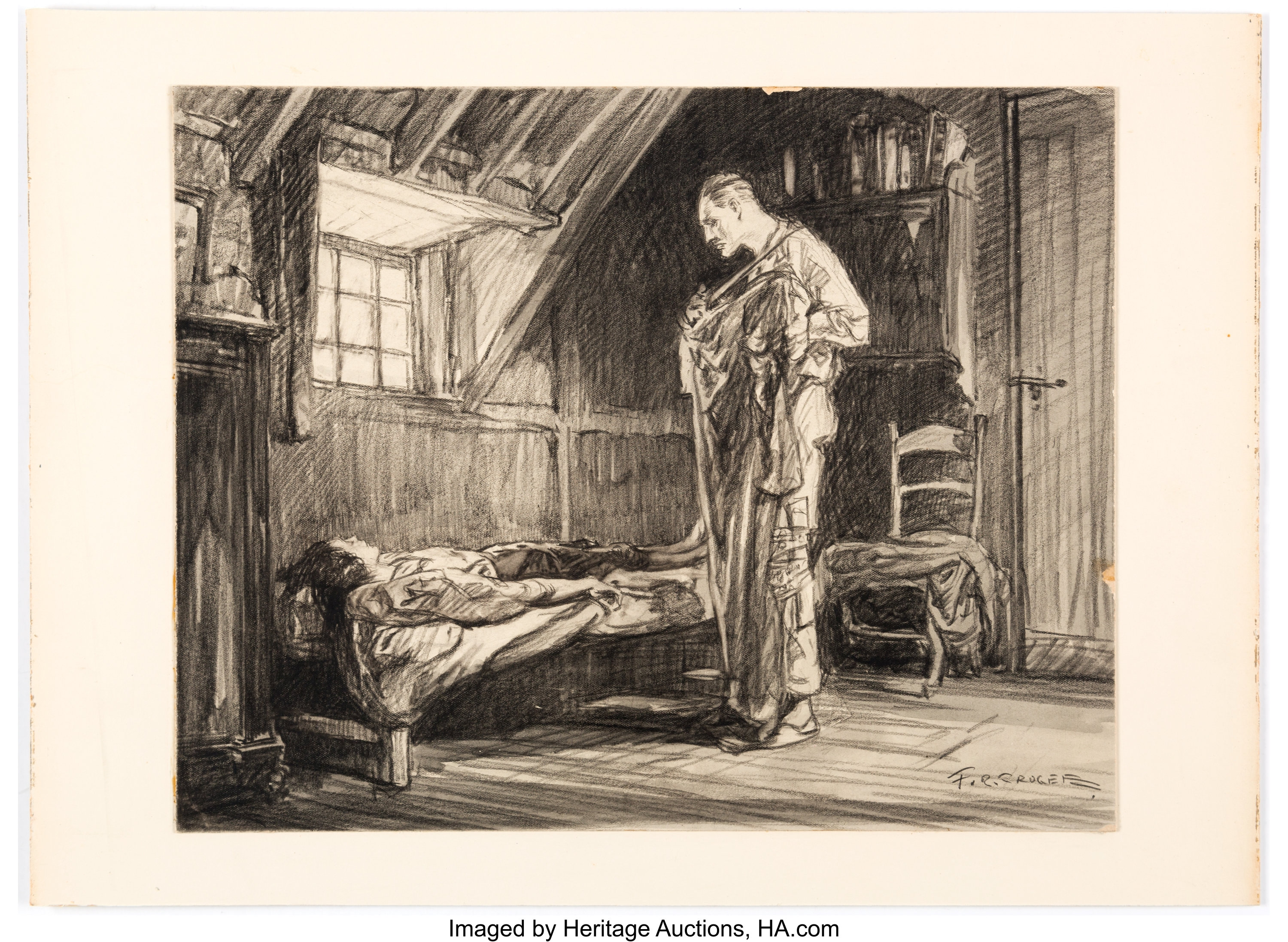 Frederic Rodrigo Gruger Man at Woman's Bedside Illustration | Lot ...