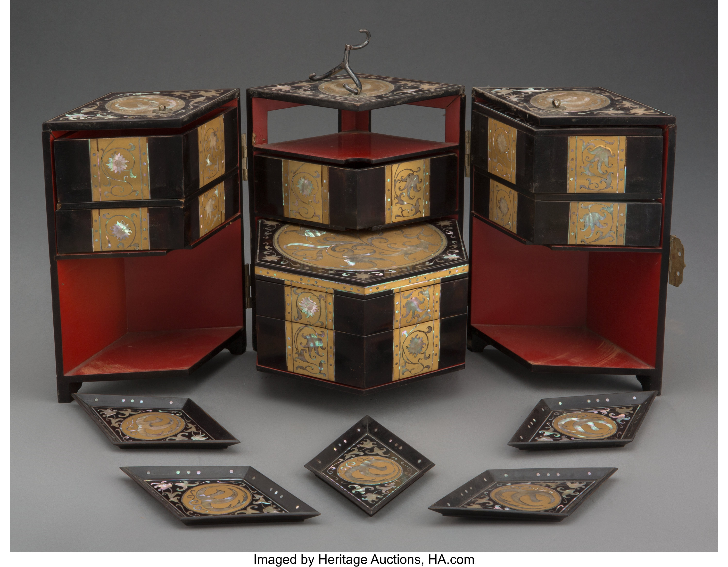 A Korean Mother Of Pearl And Gilt Wood Inlaid Lacquer Cabinet Box Lot 211 Heritage Auctions