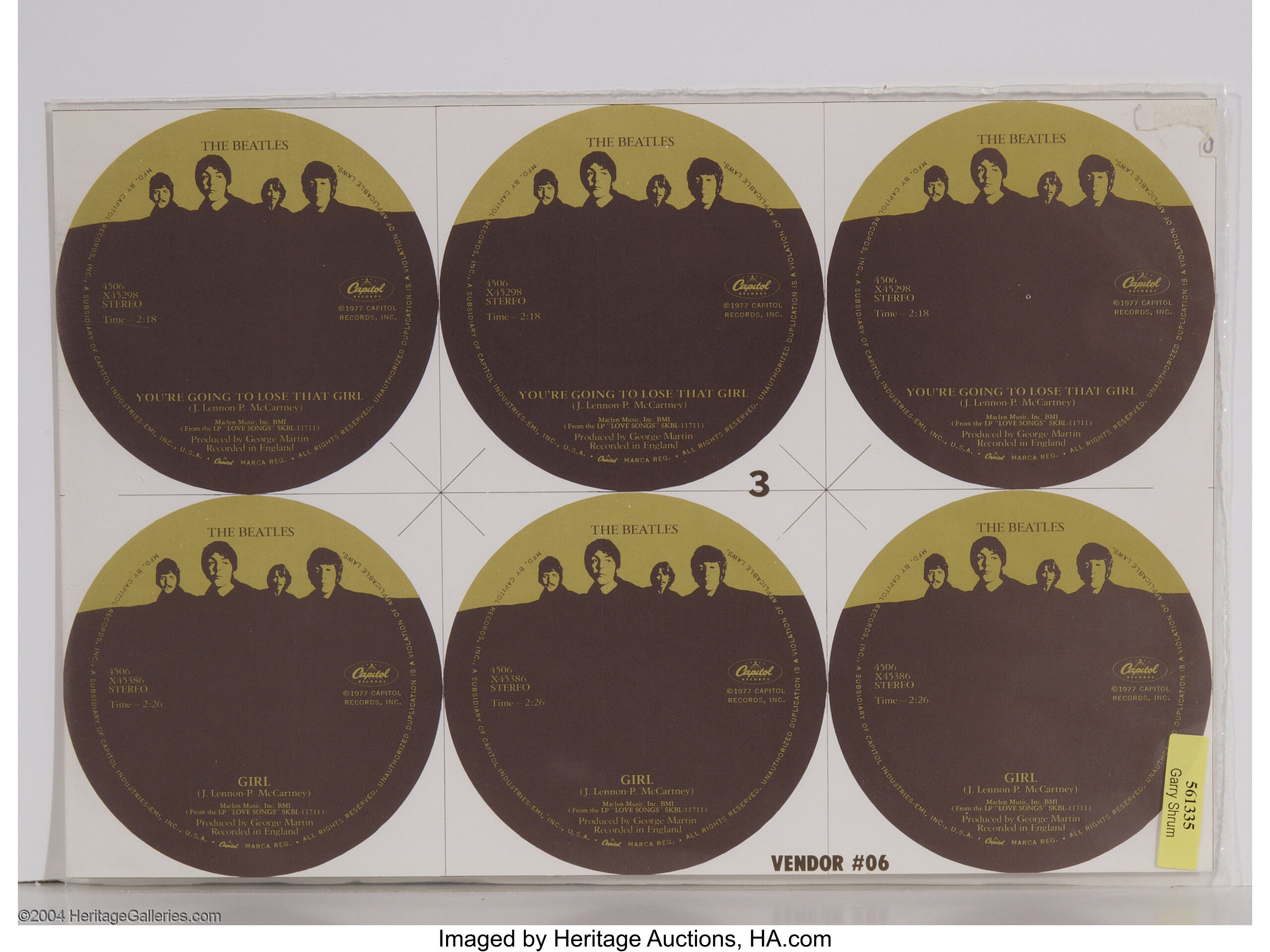 Beatles Girl You Re Going To Lose That Girl 45 Uncut Label Lot Heritage Auctions