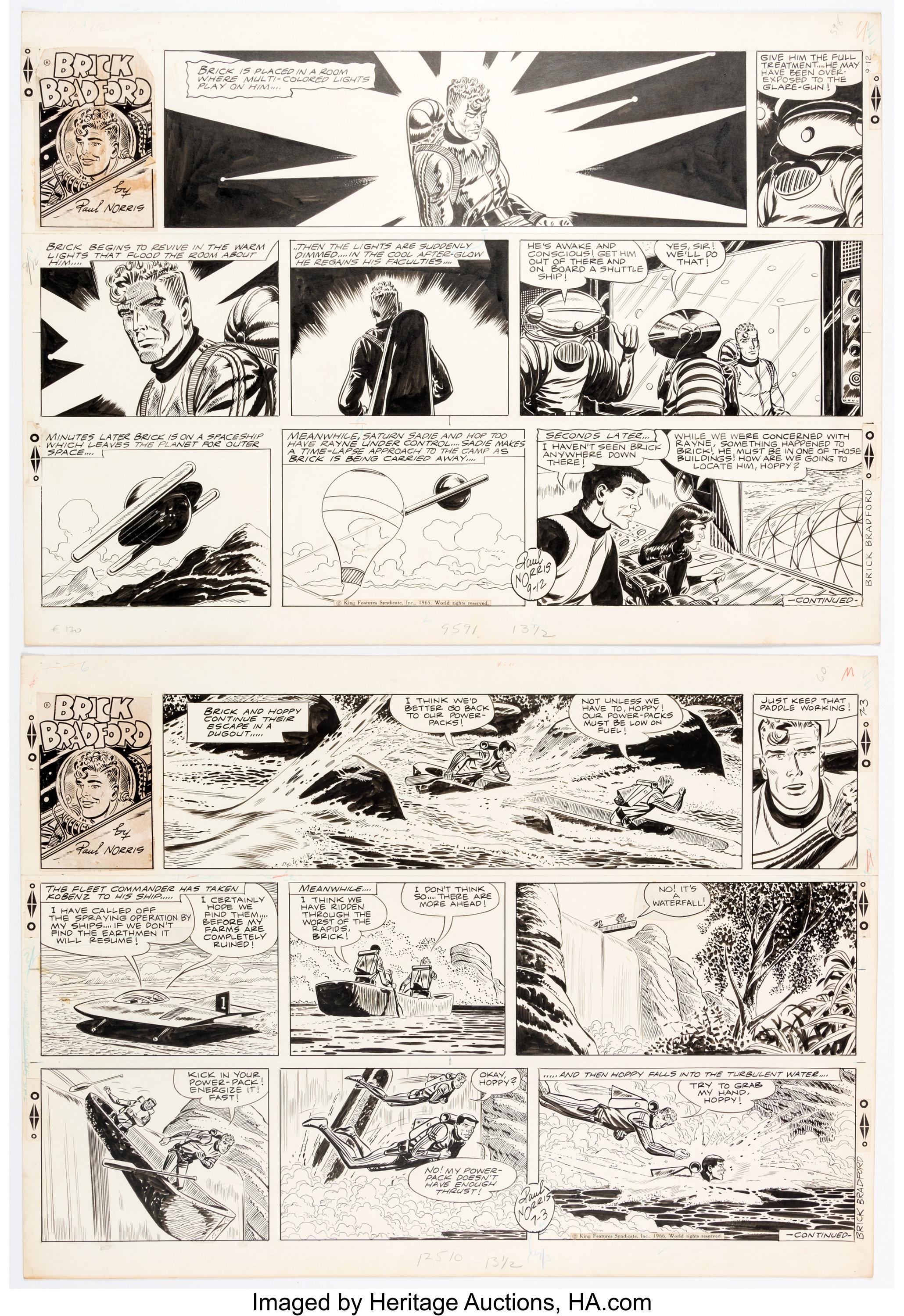 Paul Norris Brick Bradford Sunday Comic Strip Original Art Group of ...