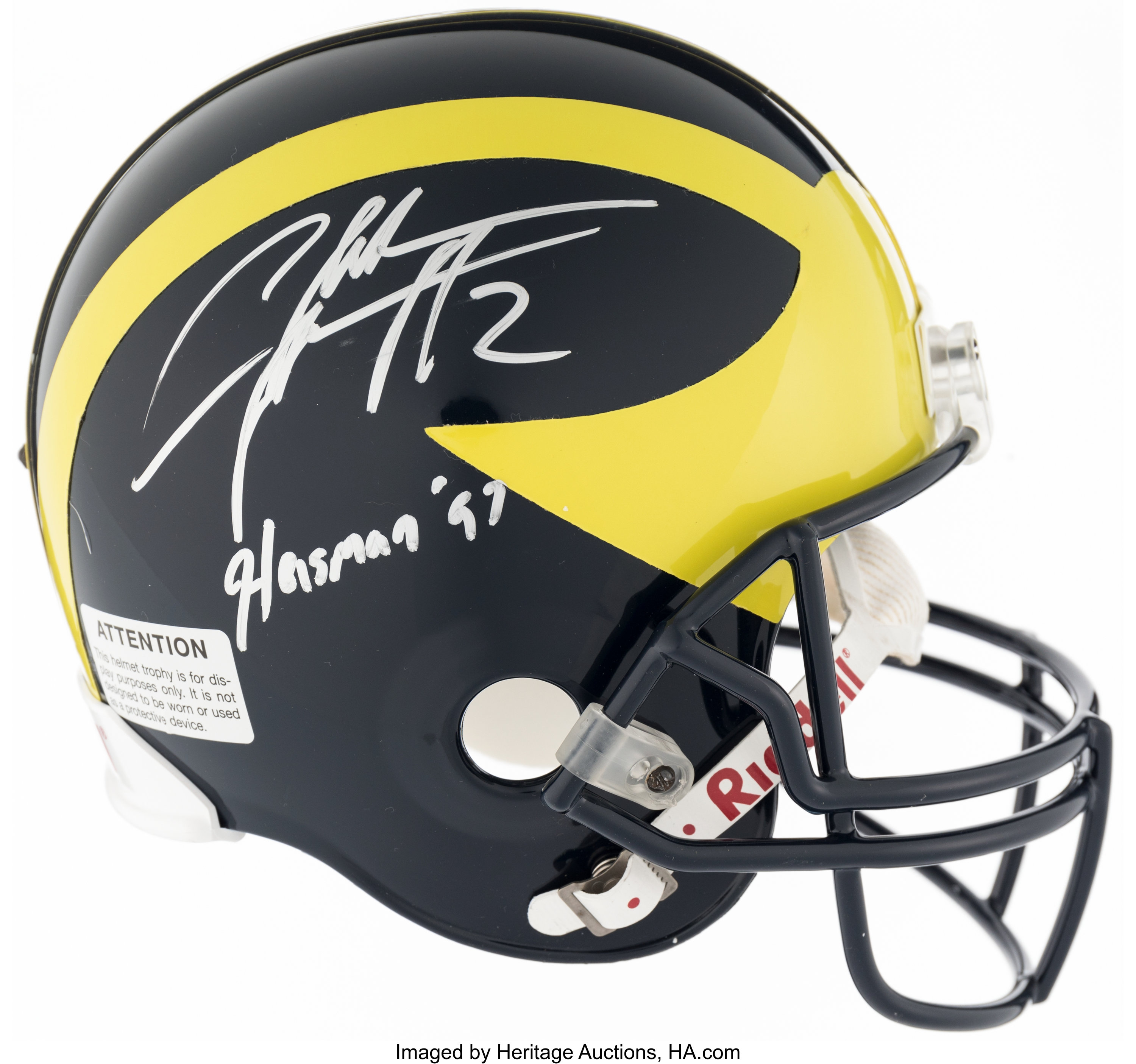 Tom Brady Michigan Wolverines Autographed Riddell Replica Helmet (Signed in Yellow Paint)