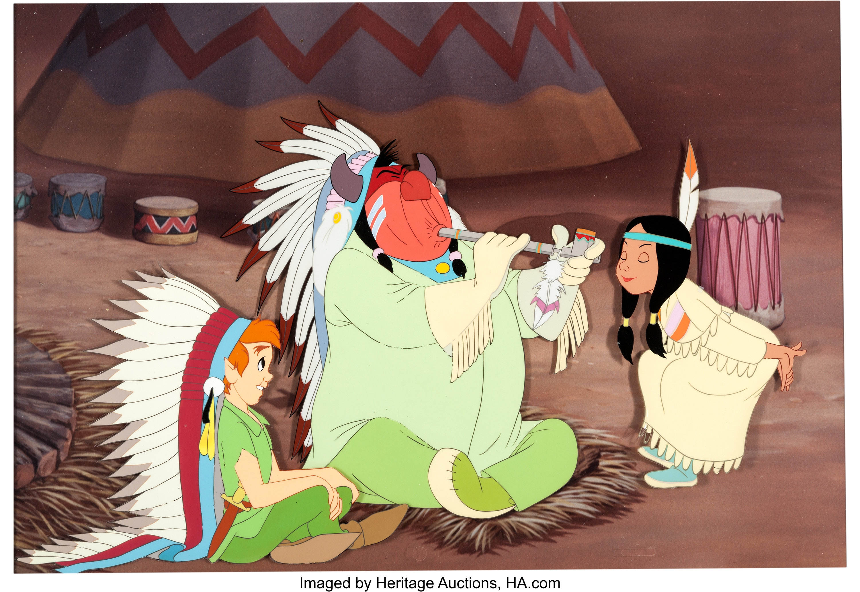 Peter Pan Peter, Big Chief, and Tiger Lily Production Cel (Walt | Lot ...