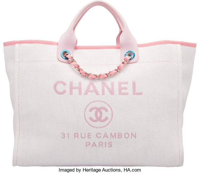 Chanel Light Pink Woven Straw Large Deauville Tote Bag. Condition