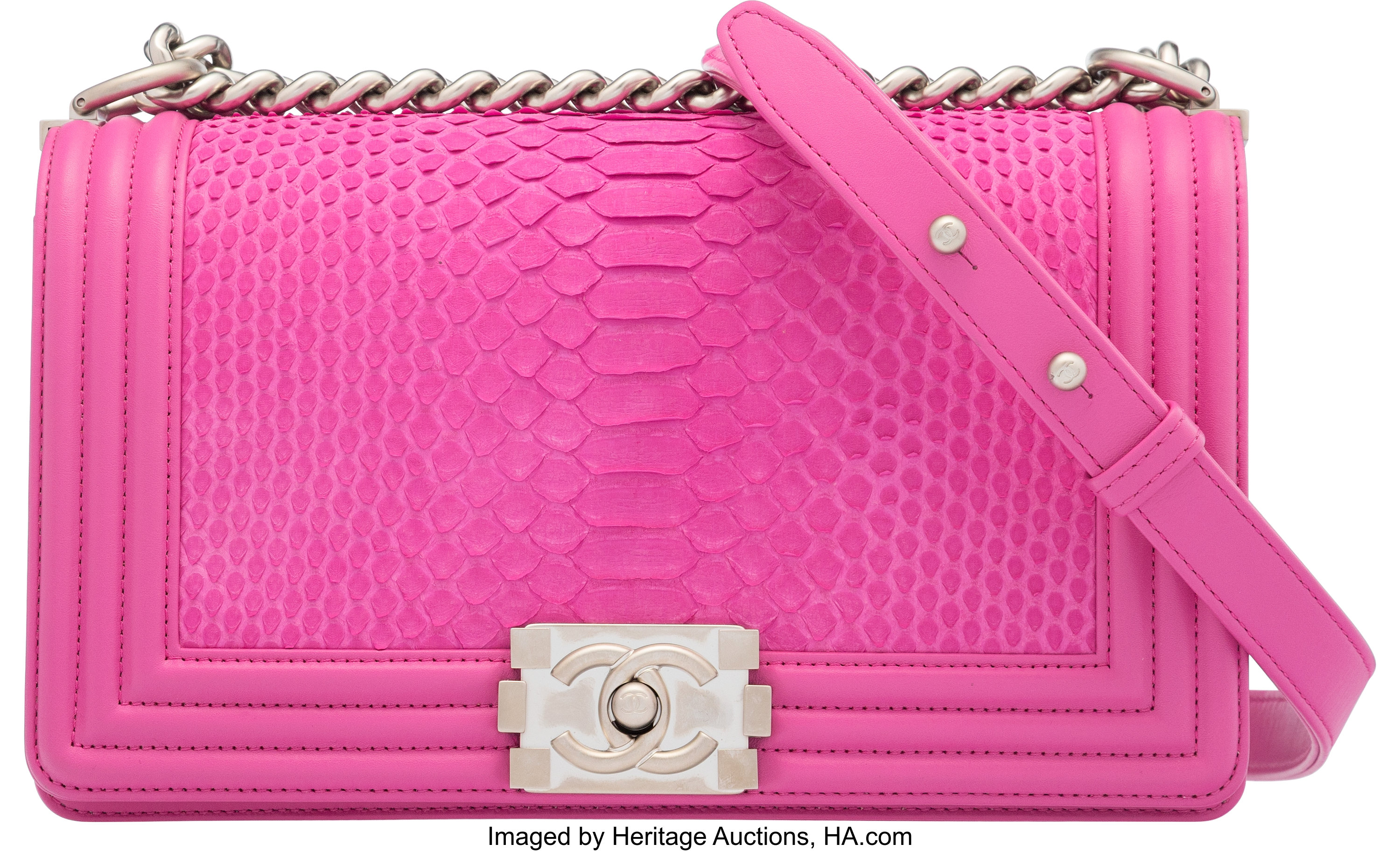 CHANEL Pink Python Boy Bag
