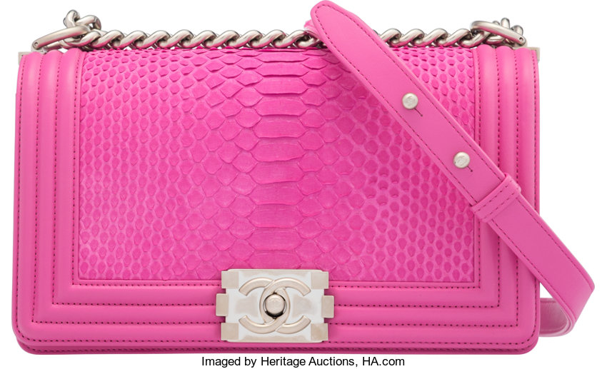 Chanel Matte Pink Python Medium Boy Bag with Silver Hardware., Lot #15004