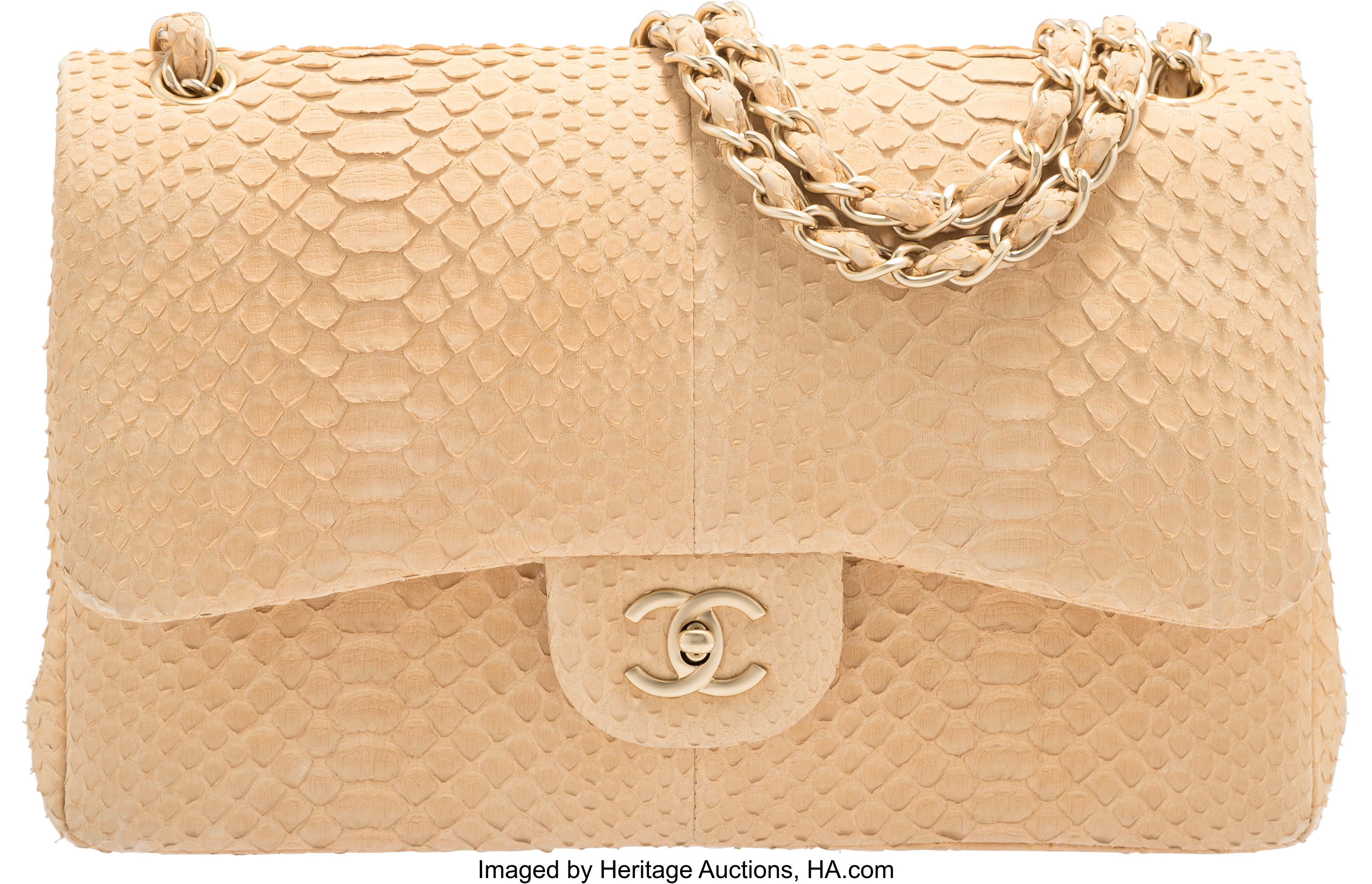 Sold at Auction: Chanel Classic Double Flap Gold Python Purse