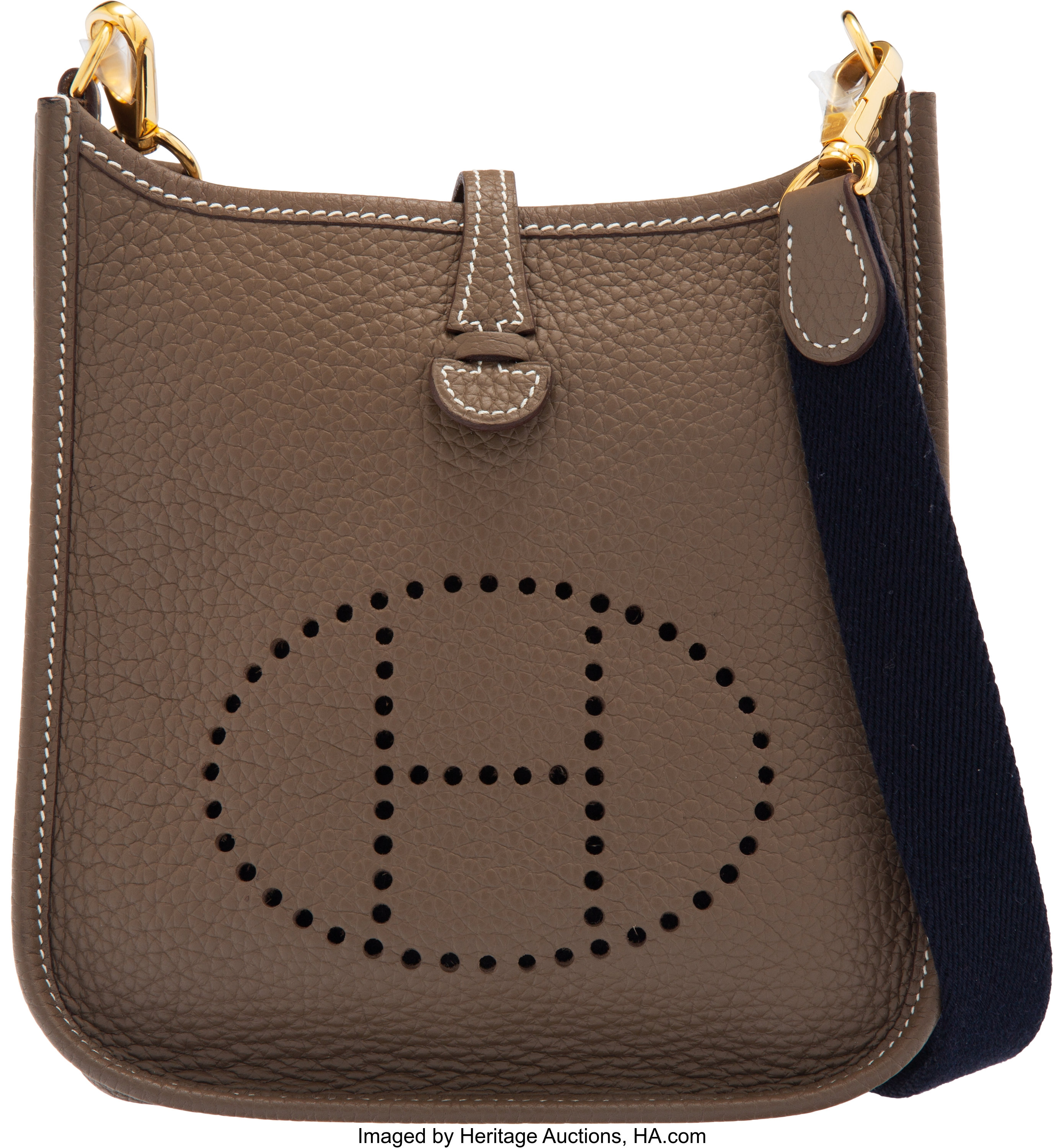 Hermès Etoupe Clemence Leather Evelyne TPM Bag with Gold Hardware., Lot  #15036