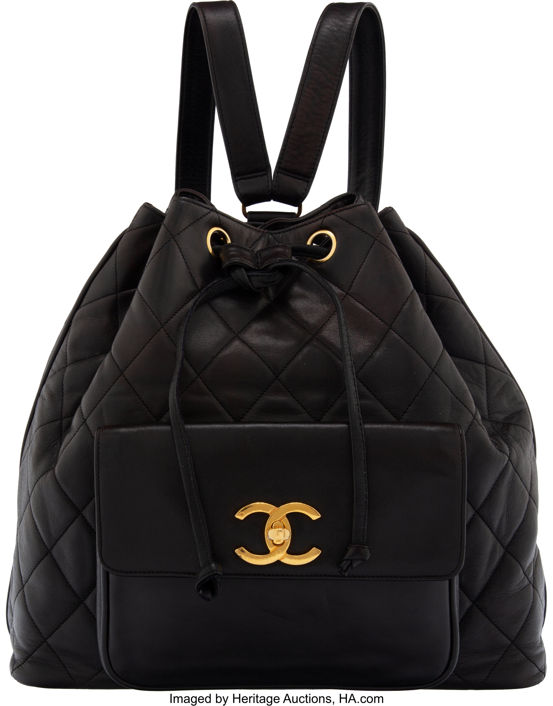 Chanel Black Leather Drawstring Backpack