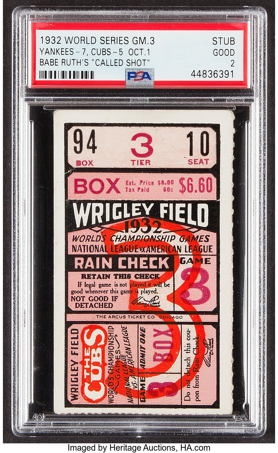 1932 World Series Game One Ticket Stub.  Baseball Collectibles, Lot  #82452