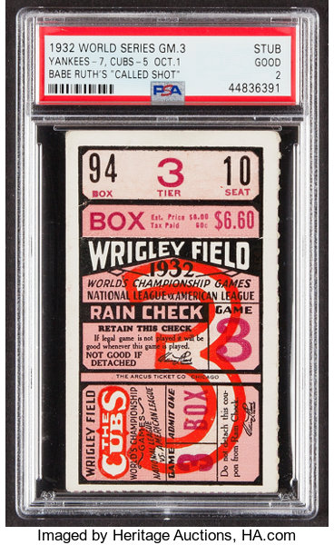 1932 World Series Game 3 Ticket Stub PSA Good 2 - Babe Ruth's, Lot #42291