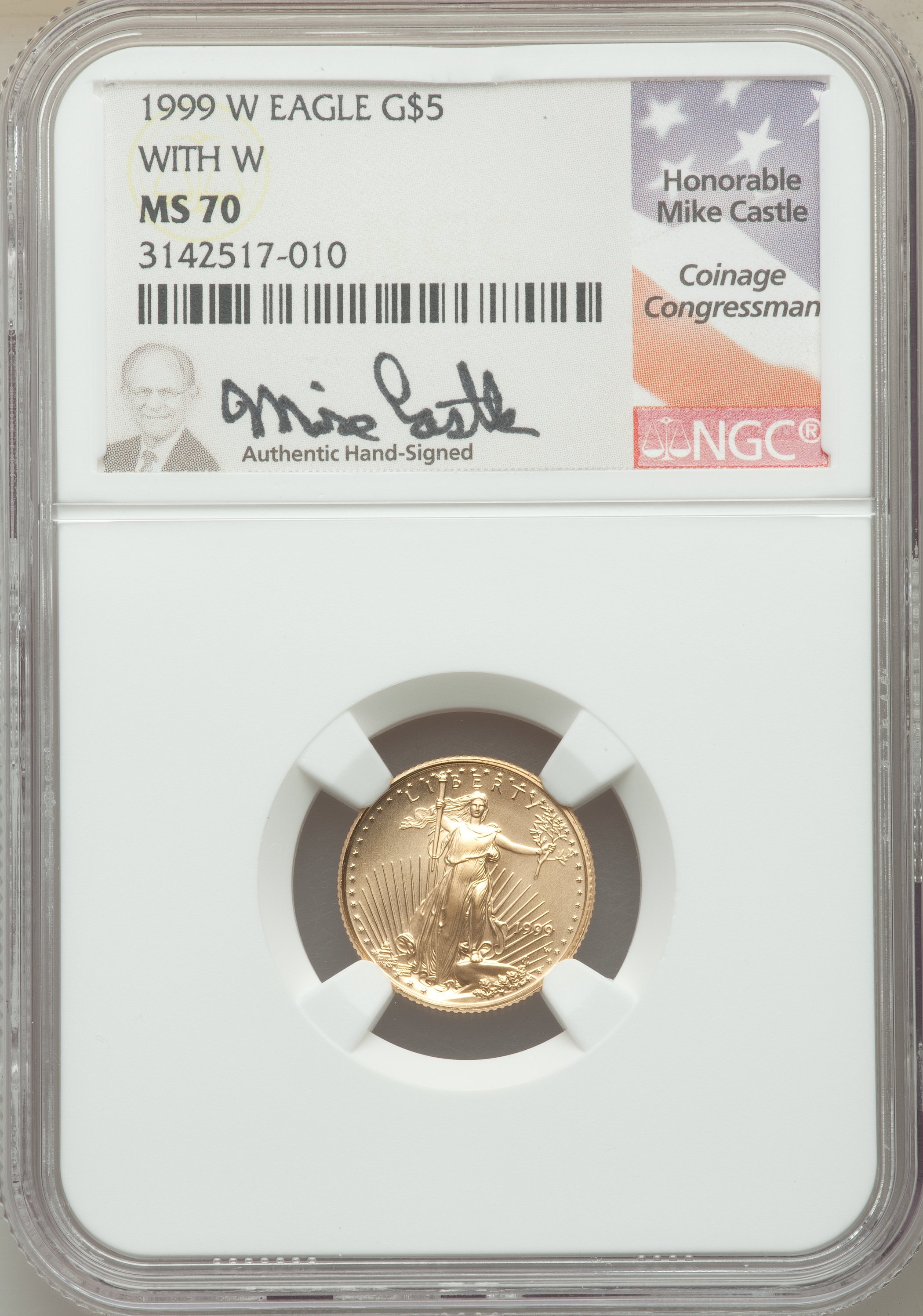 1999-W $5 Tenth-Ounce Gold Eagle, Unfinished Proof Dies, Mike