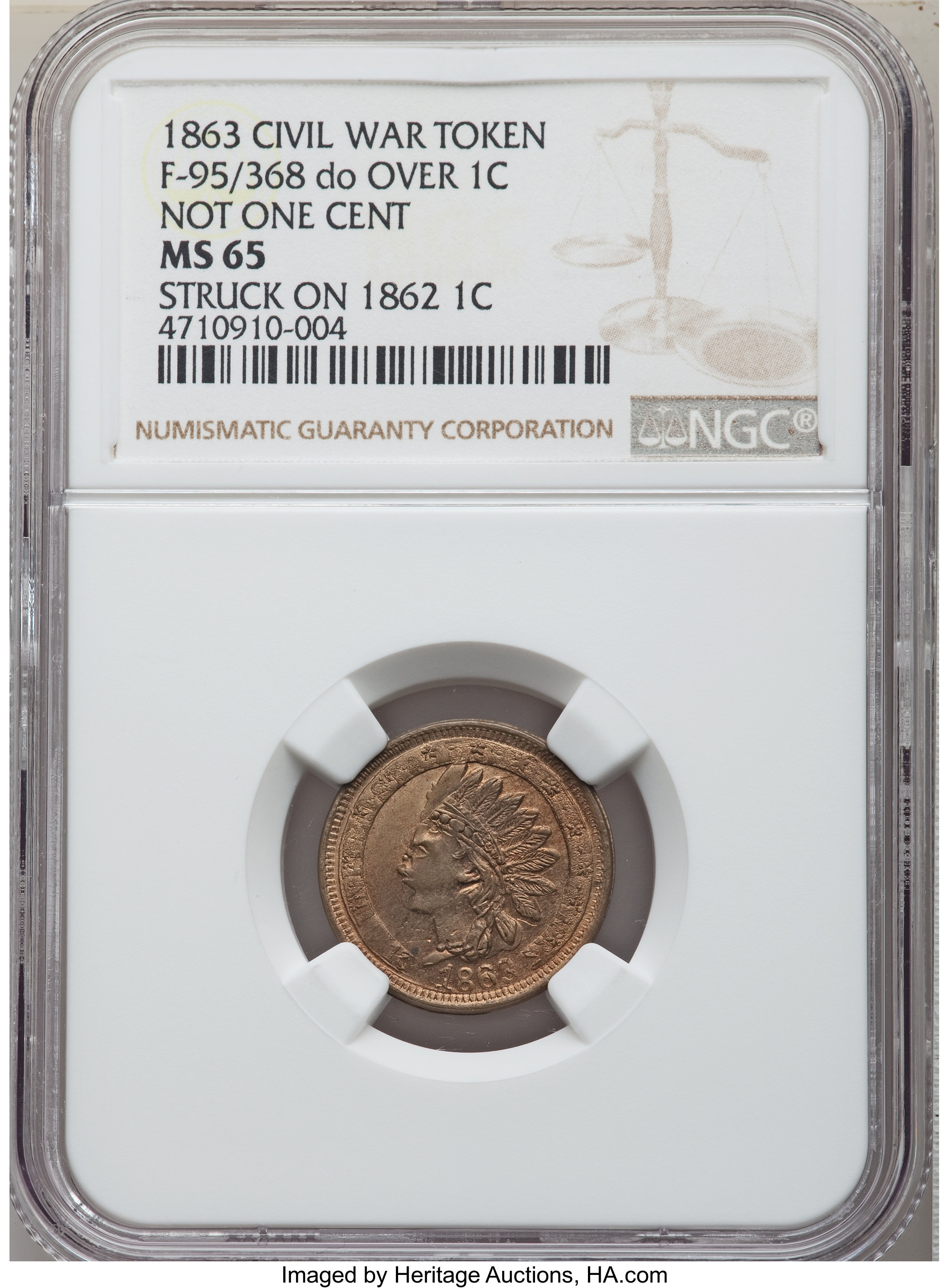 1863 Civil War not One Cent Token. 