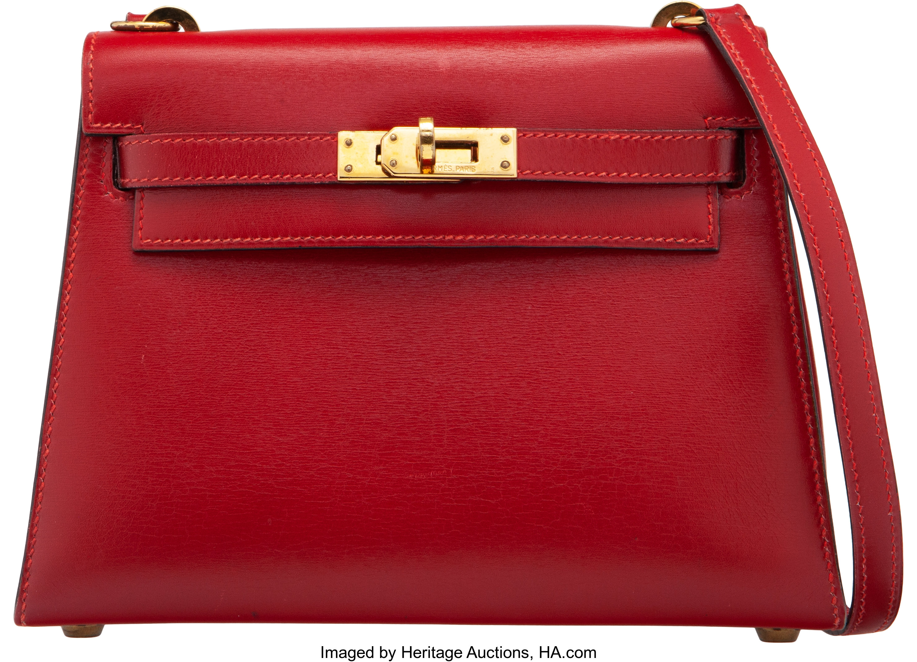 Hermes 20cm Rouge Vif Calf Box Leather Mini Kelly Bag with Gold, Lot  #56155