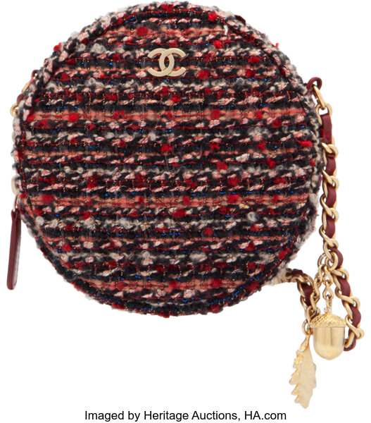 Chanel Red Multicolor Tweed Small Round Crossbody Bag - Yoogi's Closet