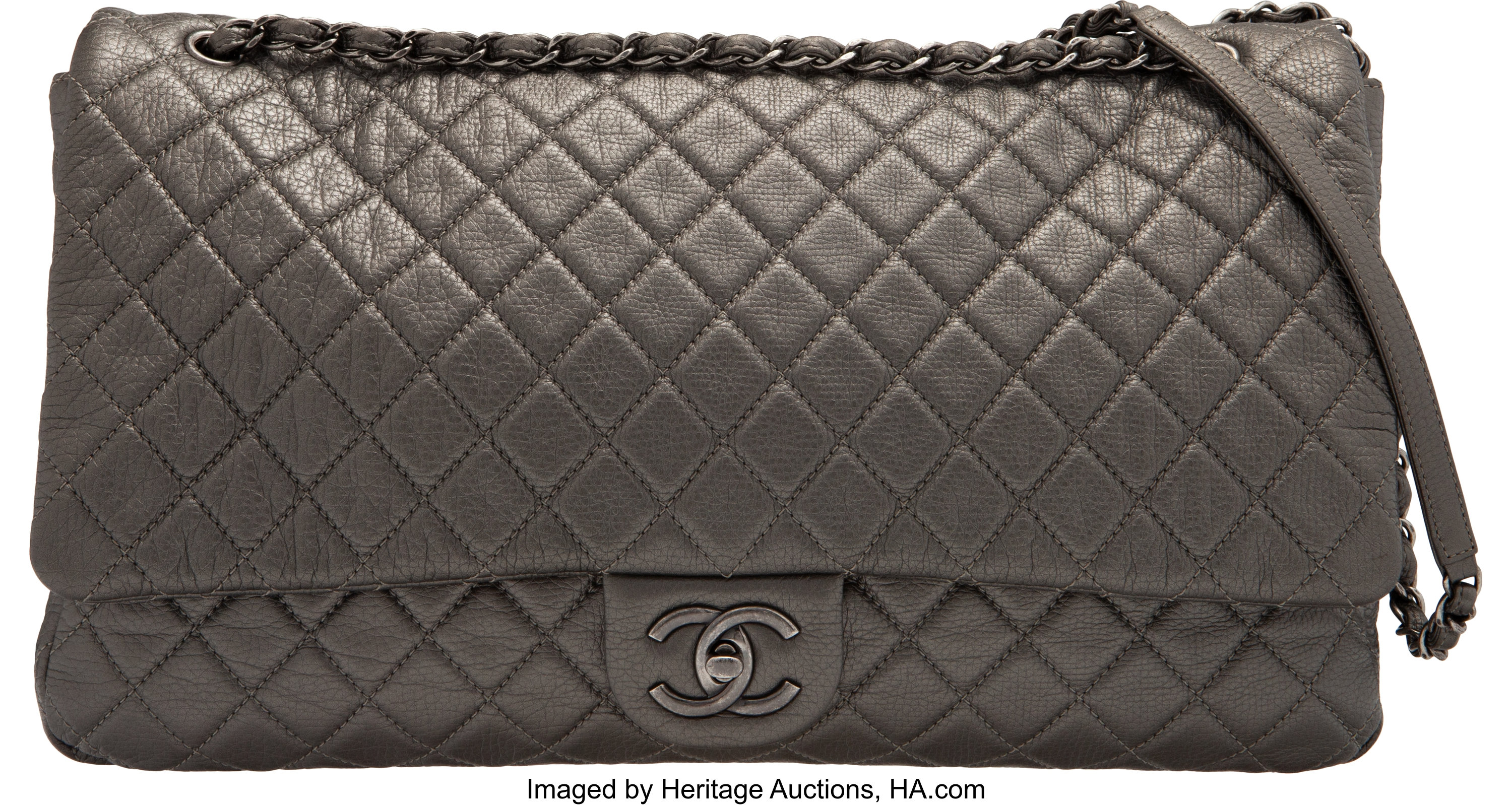 Chanel Metallic Charcoal Quilted Calfskin Leather XXL Airline Flap | Lot  #15072 | Heritage Auctions