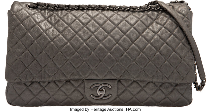 Chanel Metallic Charcoal Quilted Calfskin Leather XXL Airline Flap