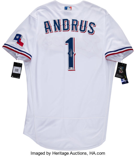 Game-Used Red Jersey - Elvis Andrus - 3/30/19
