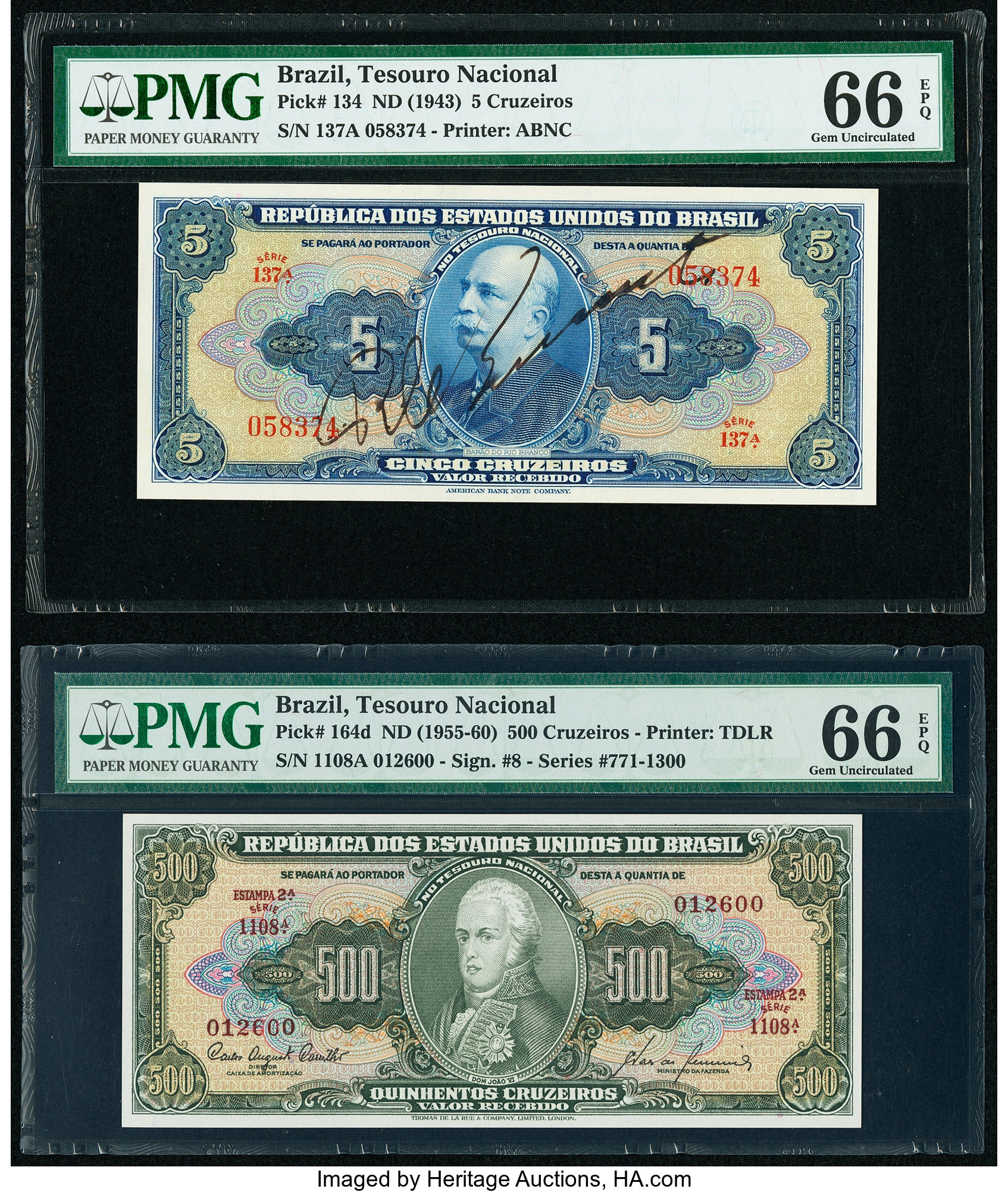 Brazil Tesouro Nacional 5; 500 Cruzeiros ND (1943); ND (1955-60