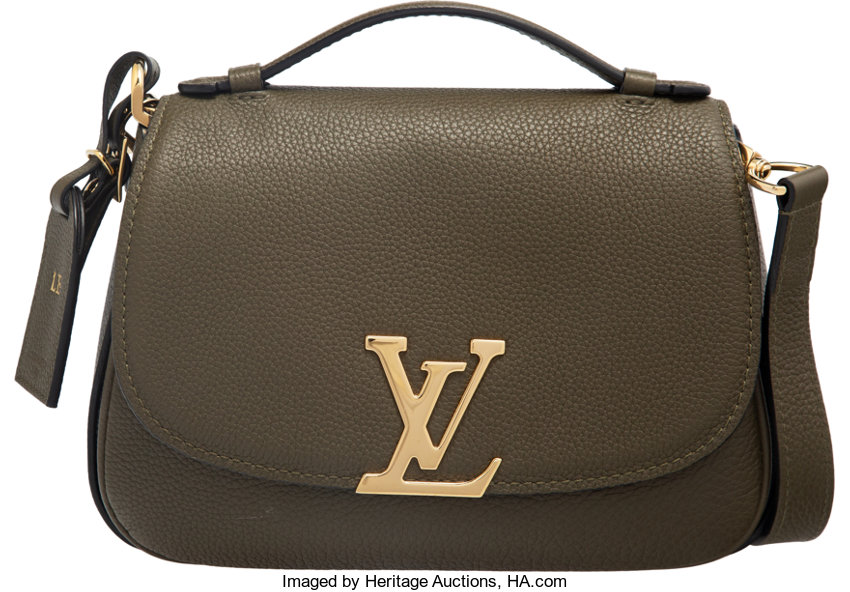 Sold at Auction: Ladies Olive Green Material & Leather Bag Marked “Louis  Vuitton Paris”