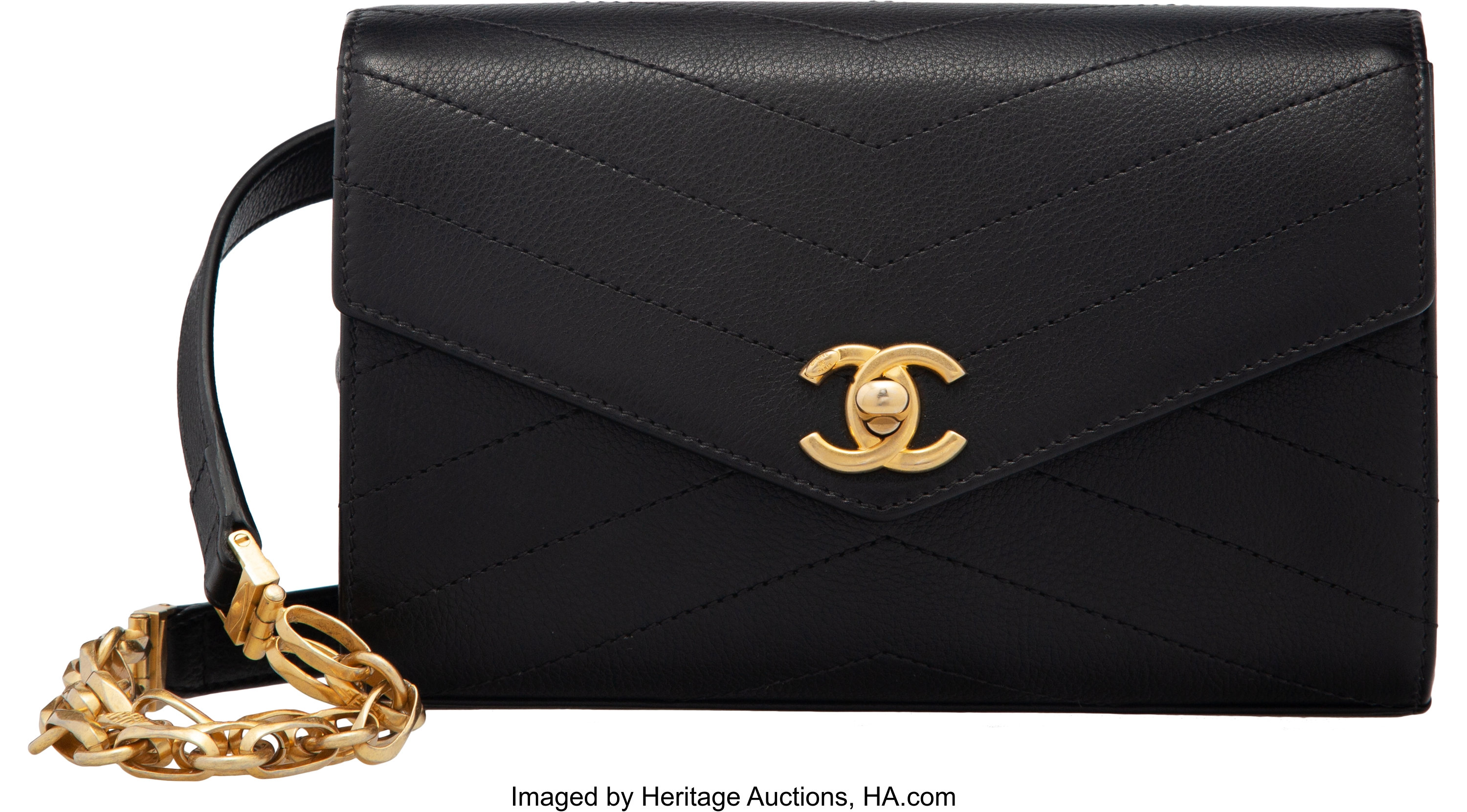 Chanel Black Calfskin Leather Coco Chevron Waist Bag. Condition: 1., Lot  #15066