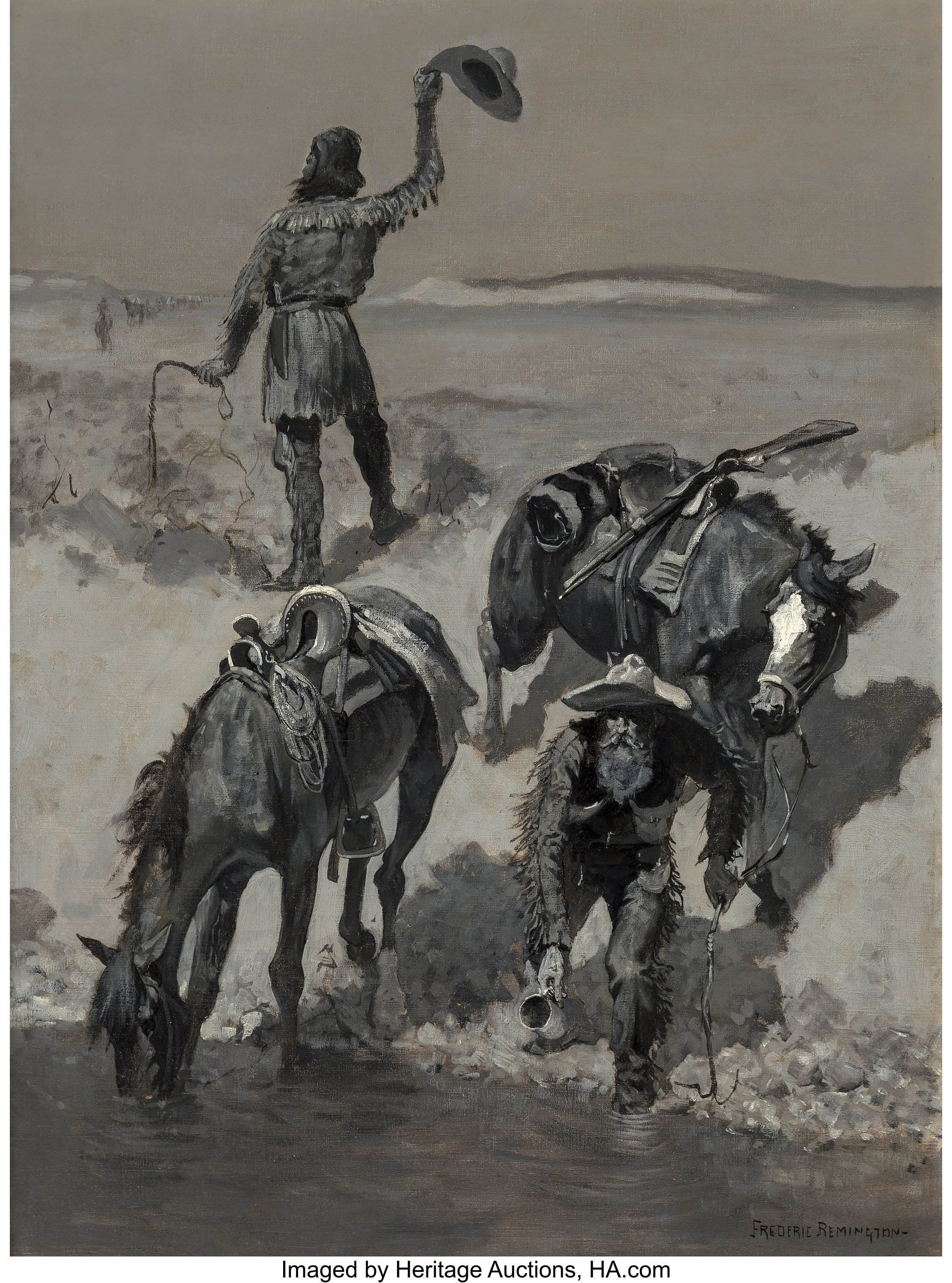 Frederic Remington (American, 1861-1909). Water!, circa 1890. Oil, Lot  #67001