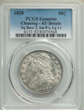 1828 50C Square Base 2, Small 8s, Large Letters, -- Cleaning -- PCGS Genuine. AU Details. ...(PCGS# 6151)
