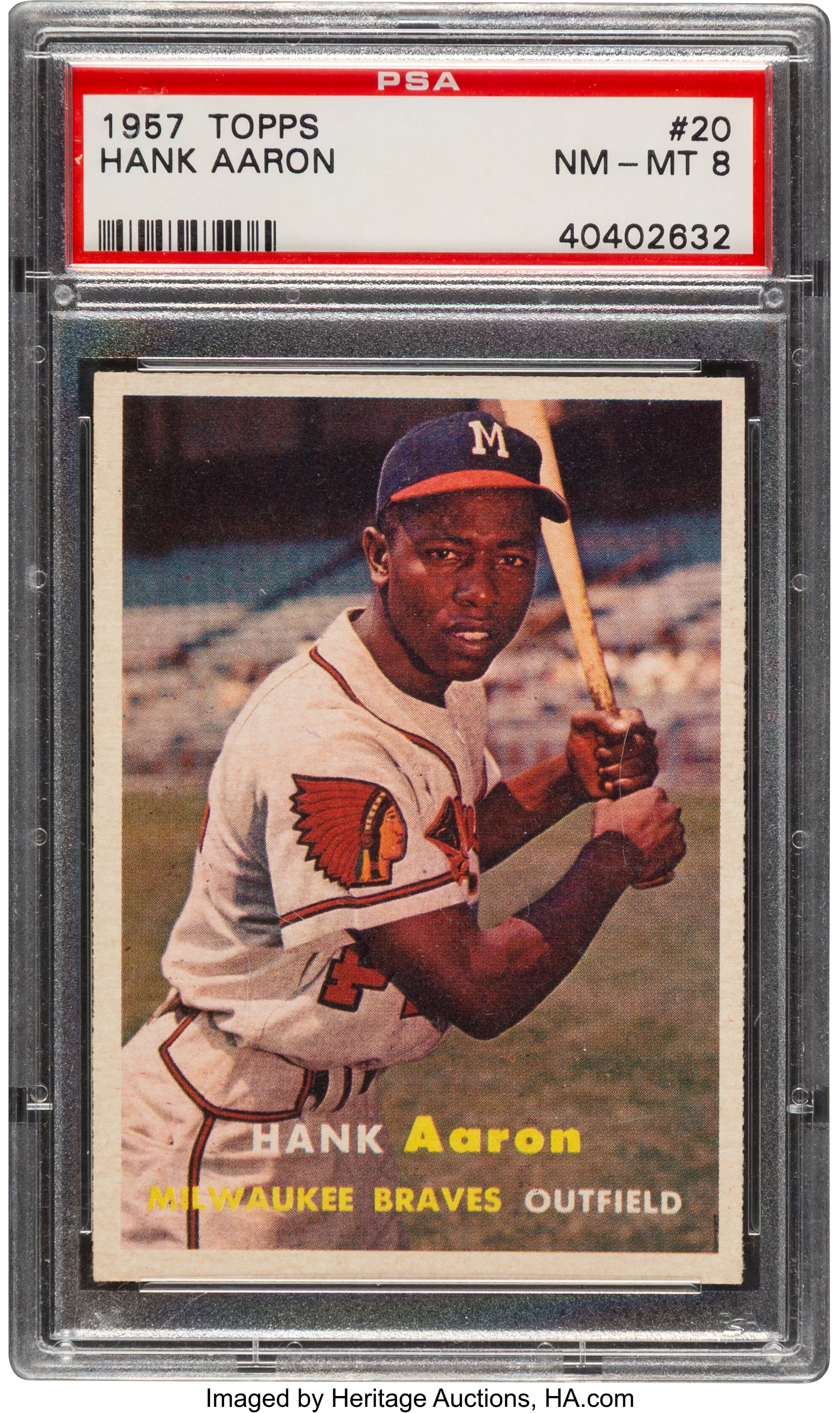 Hank Aaron 1957 Topps #20 Baseball Card Milwaukee Braves MVP