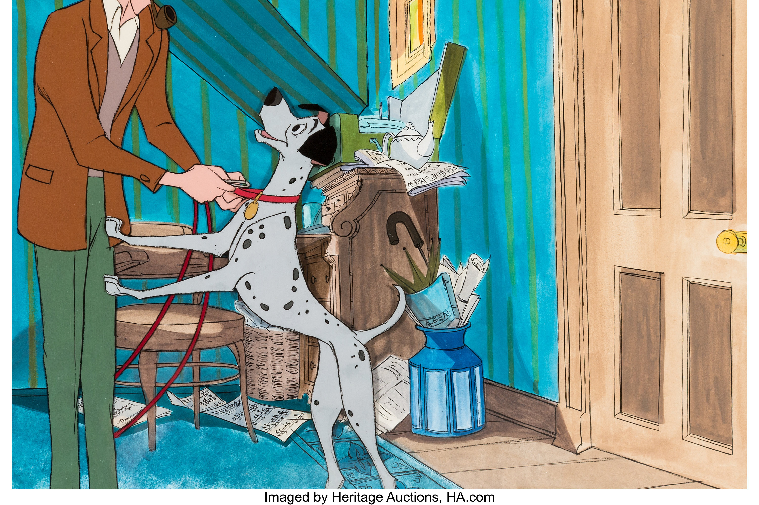 101 Dalmatians Pongo Production Cel With Painted Background Walt Lot