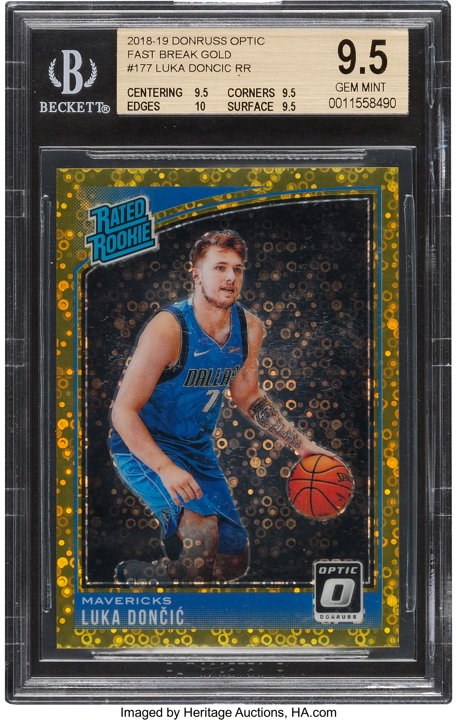 2018 Donruss Optic Fast Break Gold #177 Luka Doncic 5/10 BGS GEM