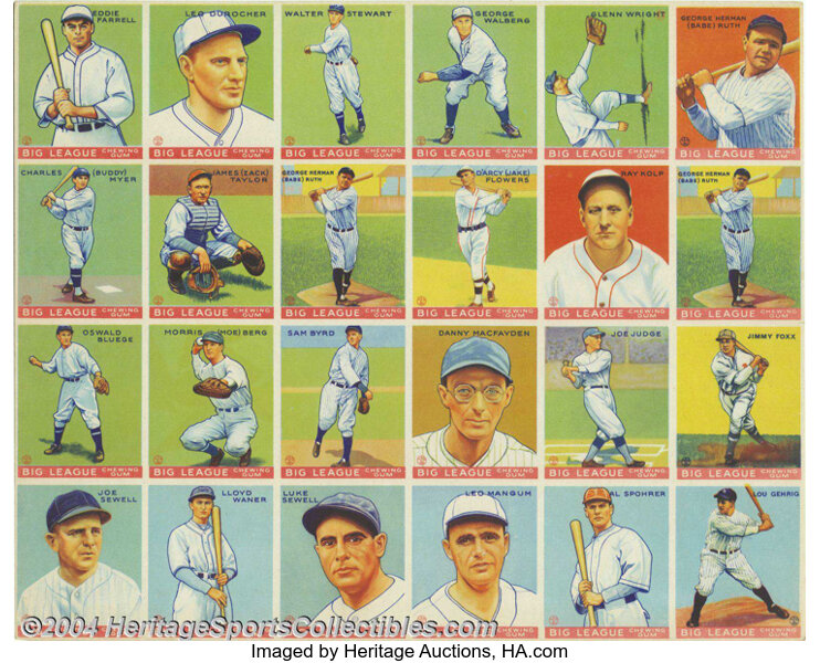 Baseball Cards:Lots, 1933 Goudey Big League Triple Babe Ruth Uncut Sheet The ...