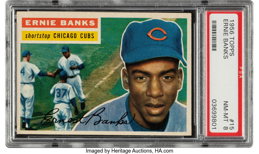 1956 Topps Ernie Banks (Gray Back) #15 PSA NM-MT 8