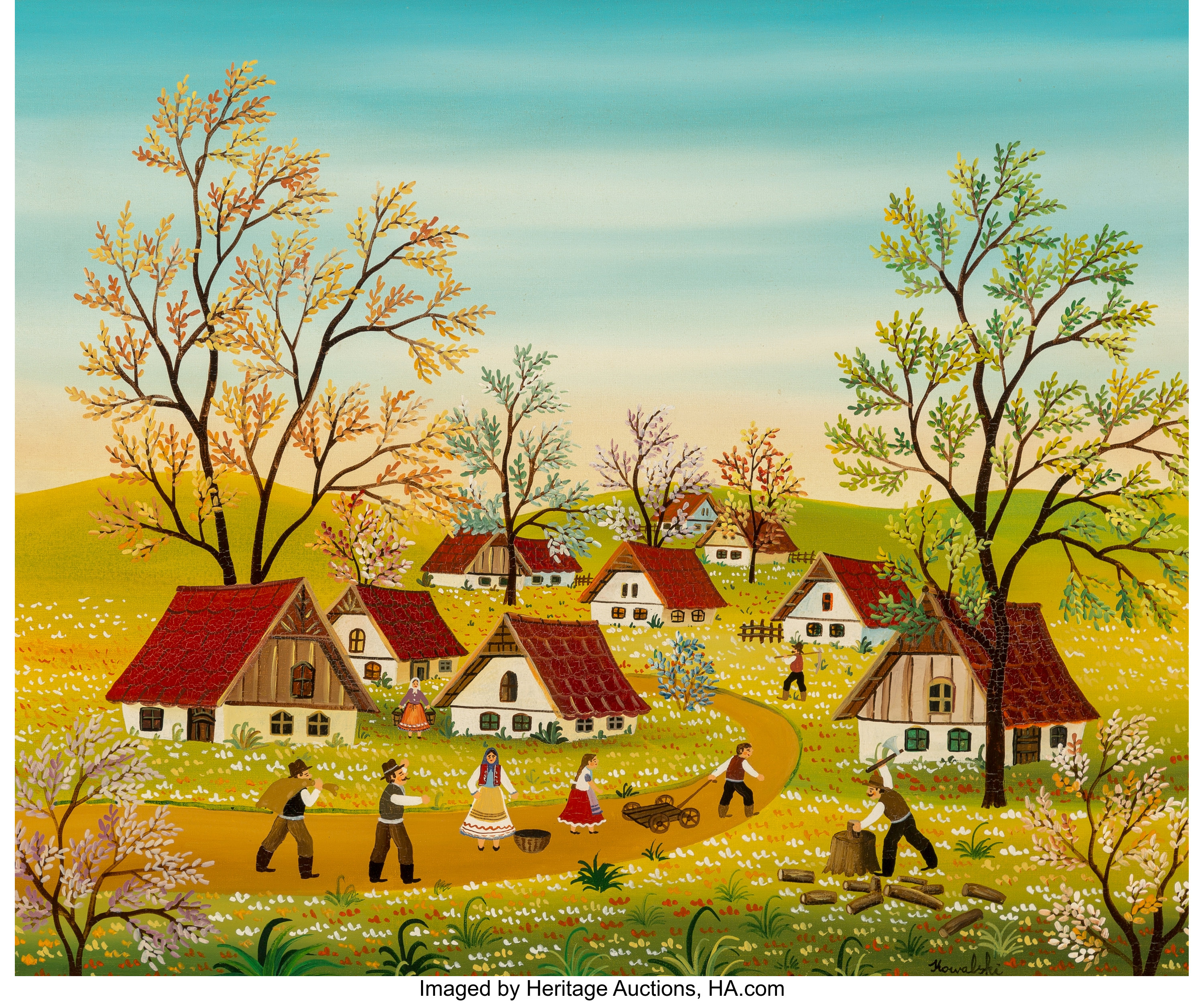 A Kowalski Hungarian b. 1926 . Country Village. Oil on canvas