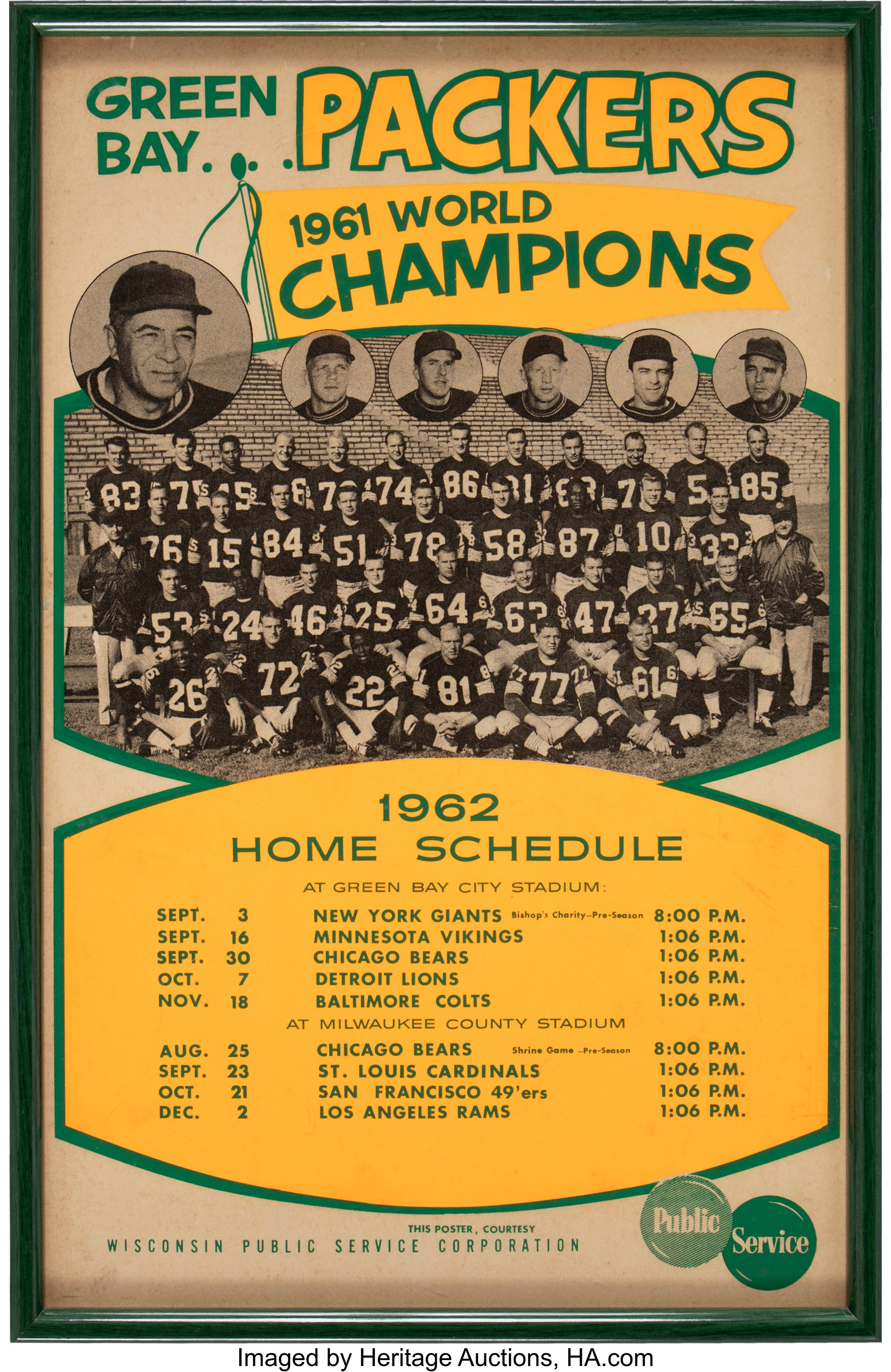 1962 Green Bay Packers Promotional Schedule Broadside. Football, Lot  #80623