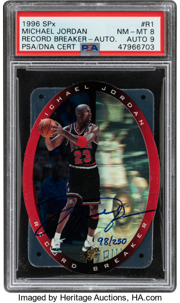 Signed 1996 SPx Record Breaker Michael Jordan PSA NM-MT 8 - | Lot | Heritage Auctions