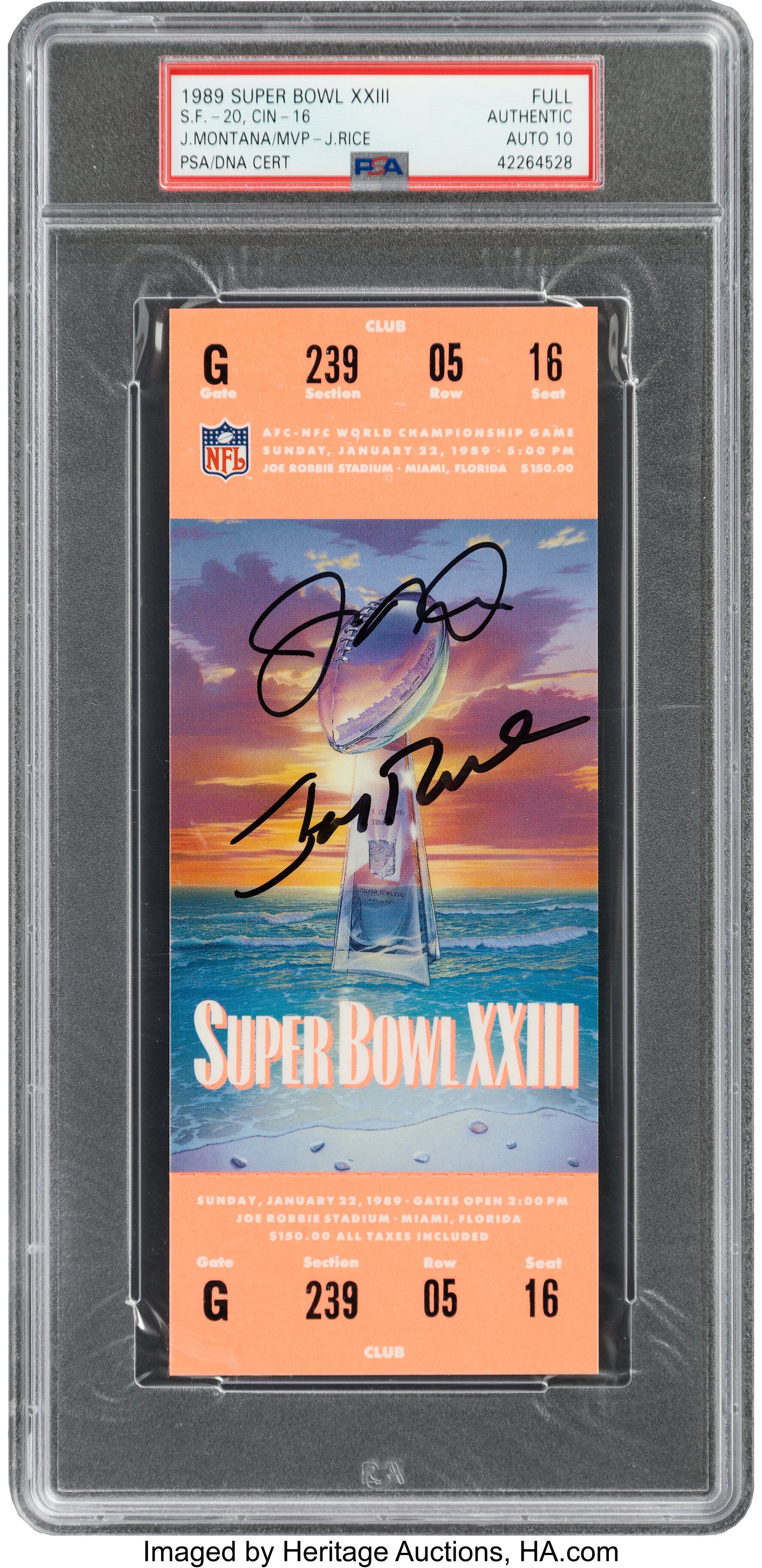 1989 Super Bowl XXIII Full Ticket Signed by Joe Montana & Jerry, Lot  #80612