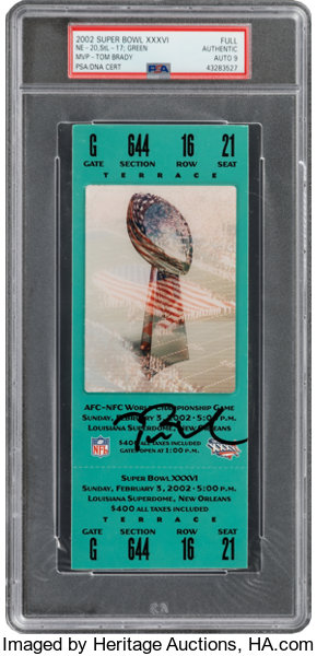 2002 Super Bowl XXXVI Full Ticket Signed by Tom Brady, Autograph, Lot  #80615