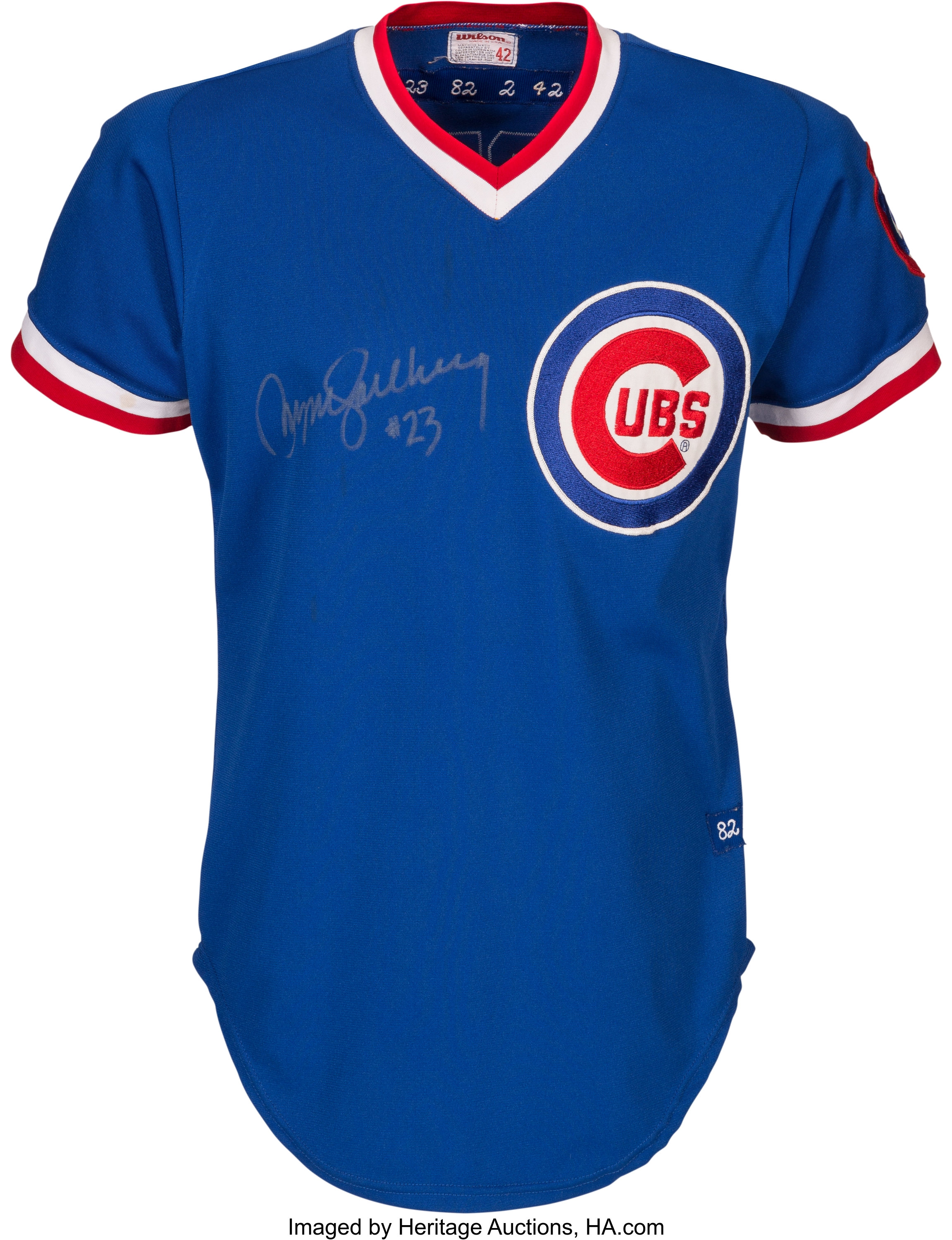 1982 Ryne Sandberg Game Worn & Signed Chicago Cubs Jersey, MEARS, Lot  #80550