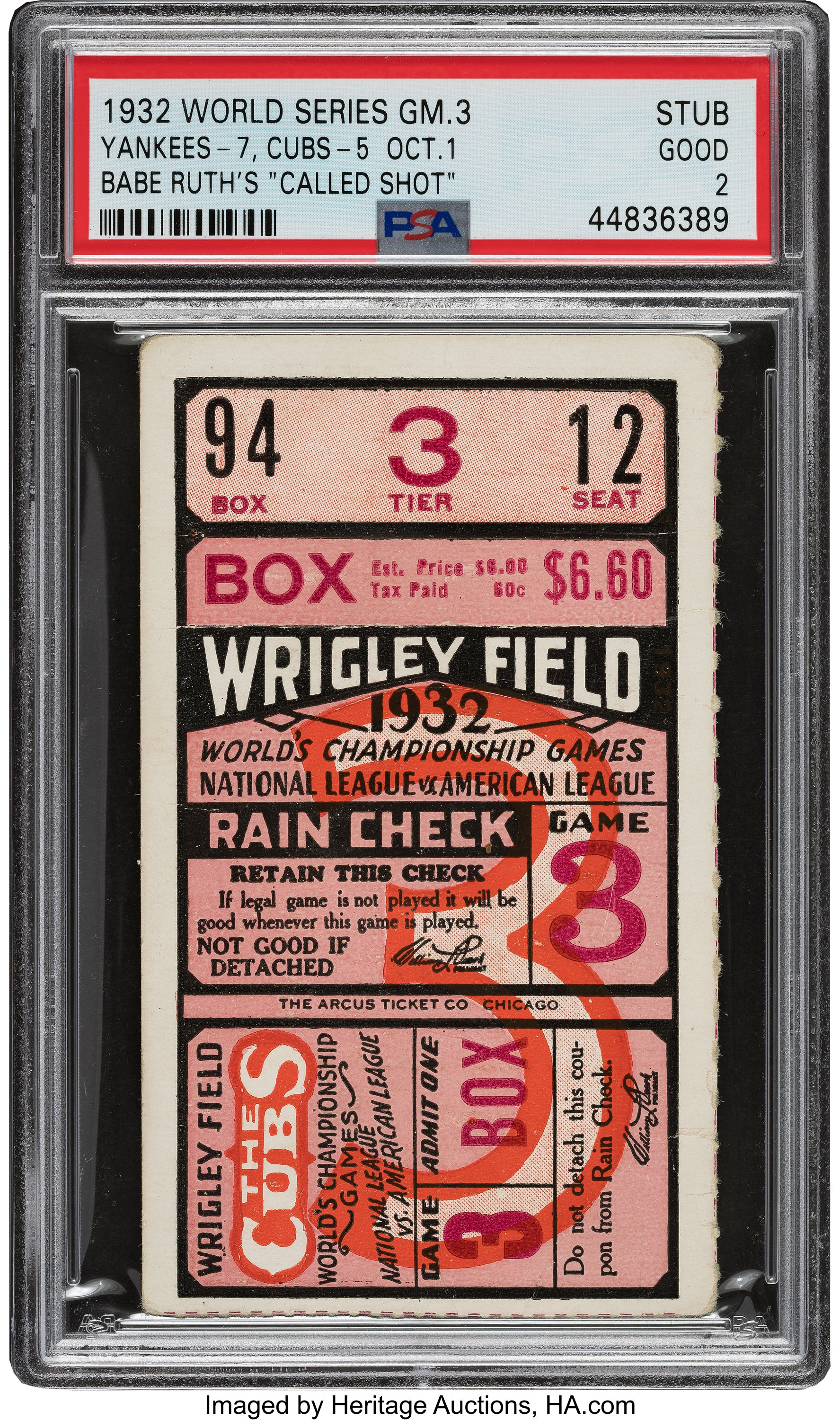 1932 World Series Game One Ticket Stub.  Baseball Collectibles, Lot  #82452