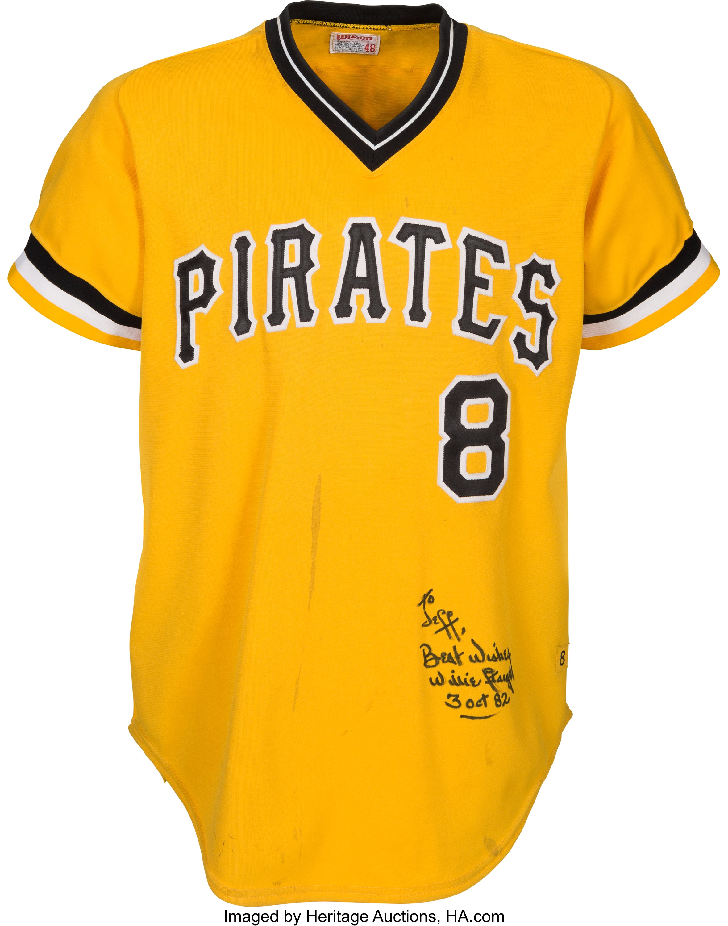 1968 Willie Stargell Autographed Game Used Pittsburgh Pirates Home Jersey  Graded A9