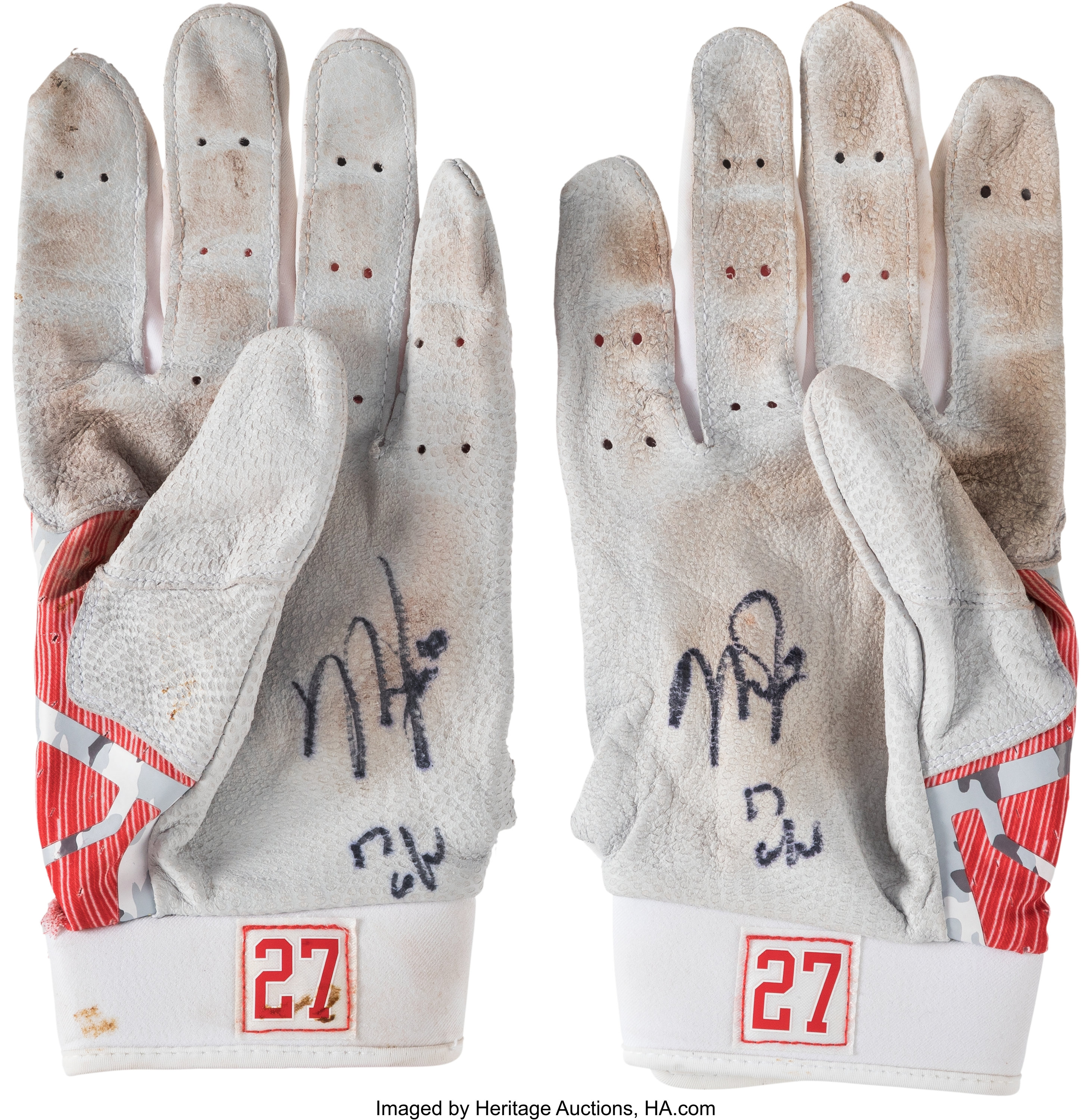 2021 MIKE TROUT L.A. ANGELS 2X SIGNED GAME USED BATTING GLOVES JSA ANDERSON  AUTH