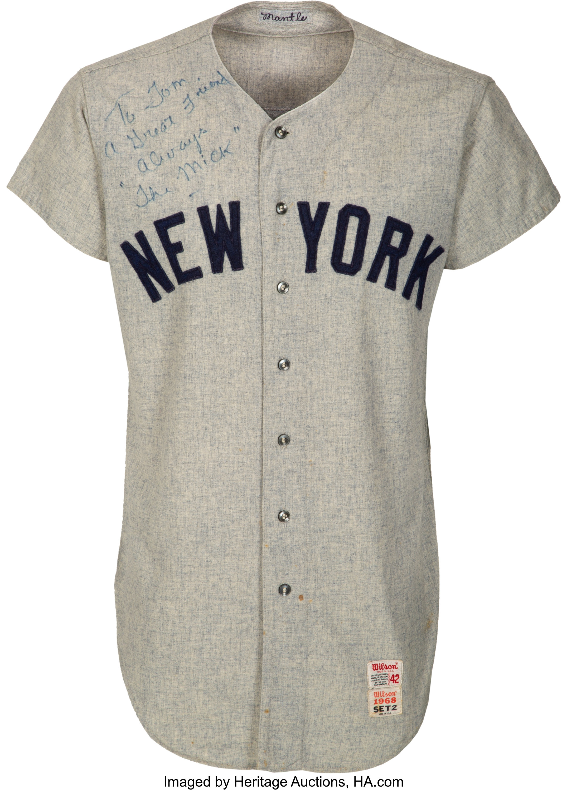 Sold at Auction: Mickey Mantle autographed New York Yankees jersey.