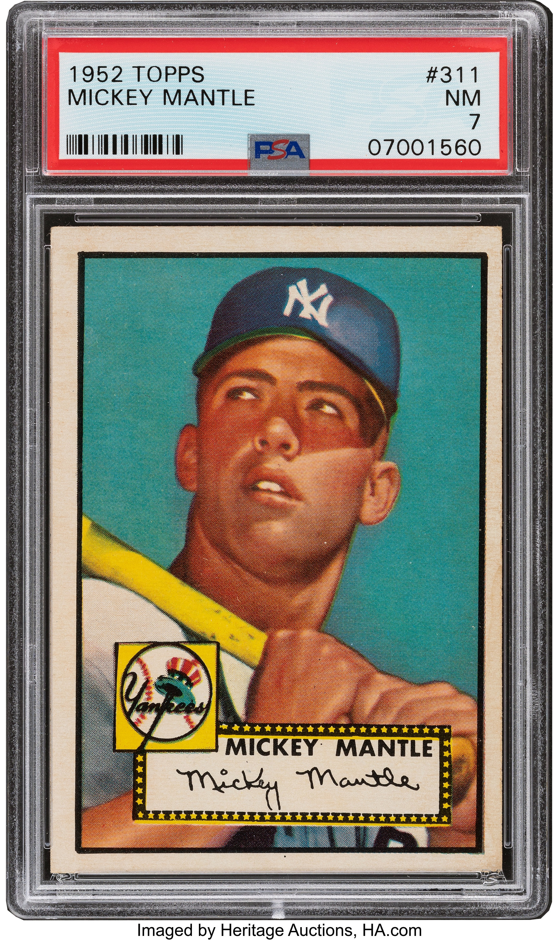 1952 Topps Mickey Mantle #311 PSA NM 7. Baseball Cards Singles, Lot  #53840