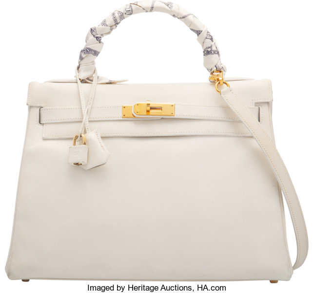 Hermès 32cm White Togo Leather Retourne Kelly Bag with Gold, Lot #58201