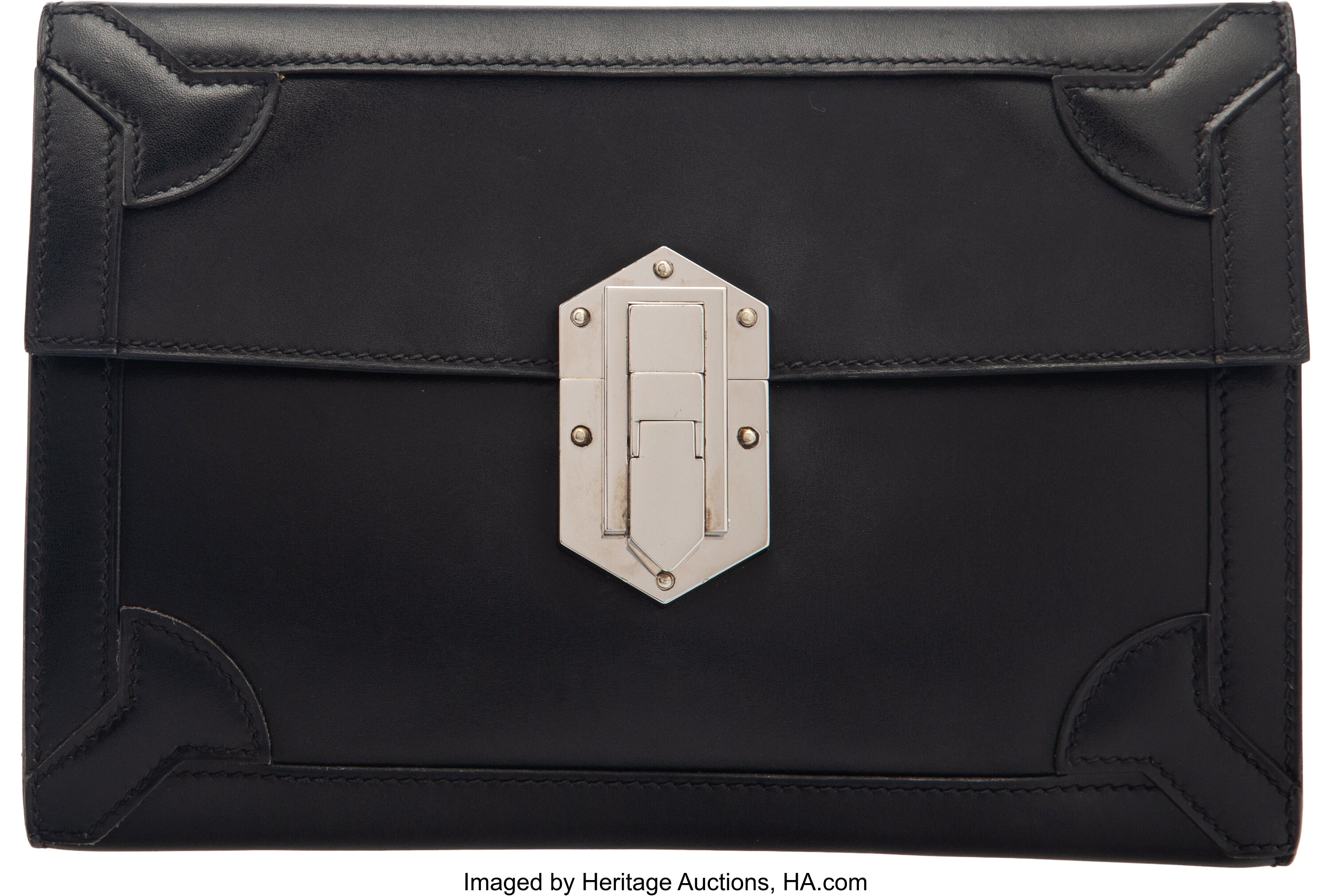 Hermes 29cm Black Calf Box Leather Double Gusset Constance Cartable, Lot  #58081