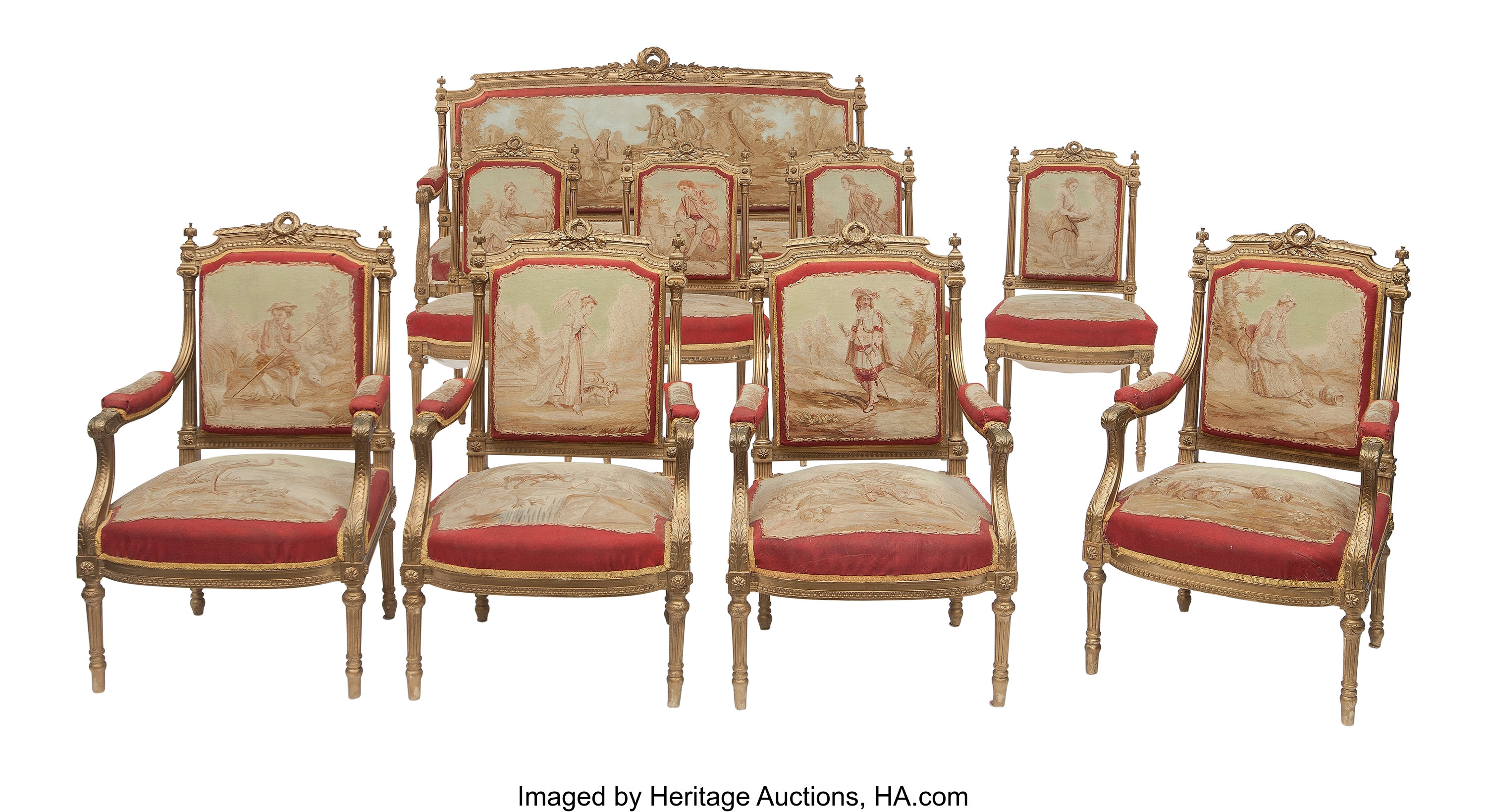 French Louis XVI Tapestry and Giltwood 3-Seat Sofa