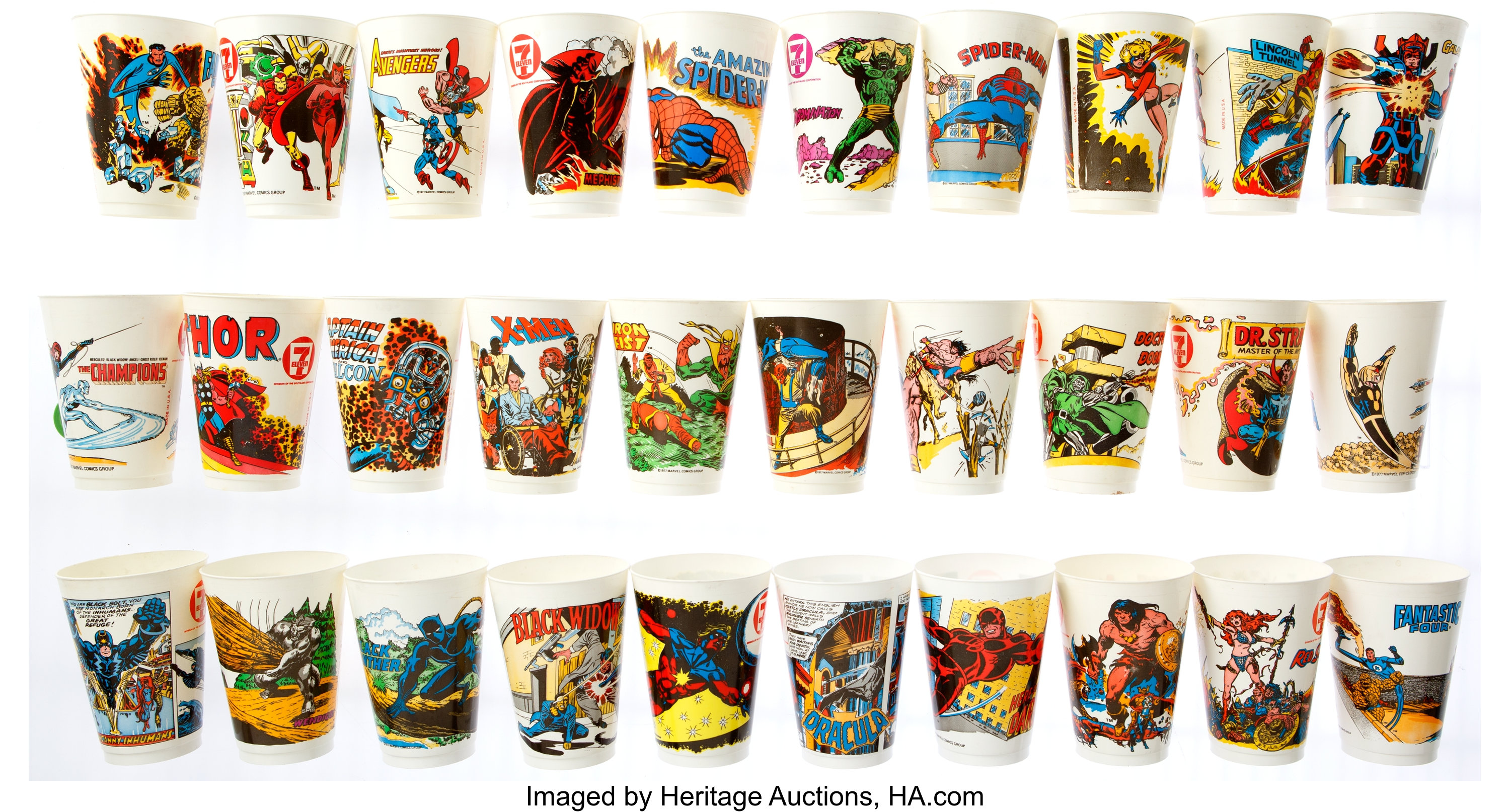 Hake's - MARVEL COMICS 7-ELEVEN SLURPEE PLASTIC CUP SET.