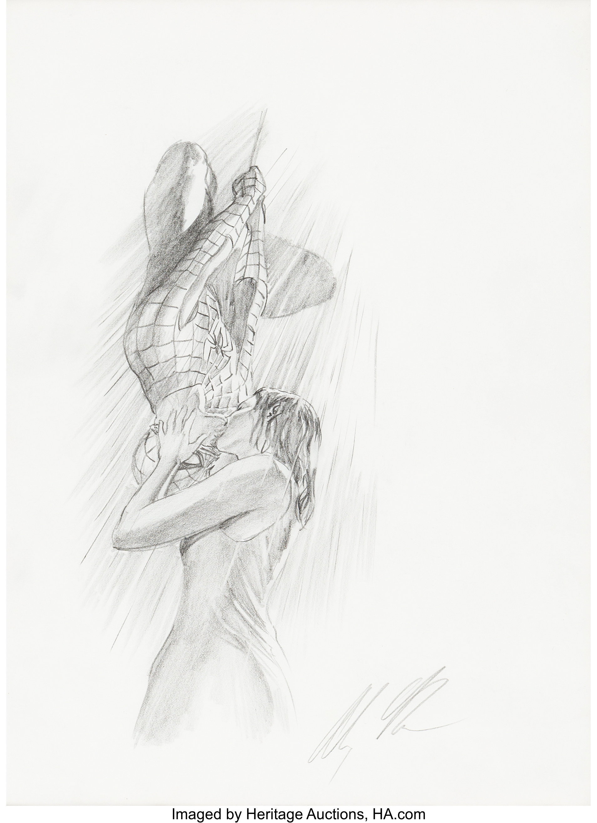 Alex Ross - Spider-Man and Mary Jane Kiss Preliminary Drawing for | Lot  #94074 | Heritage Auctions