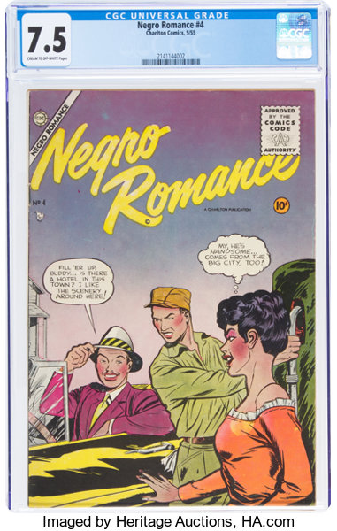 Golden Age (1938-1955):Romance, Negro Romances #4 (Charlton, 1955) CGC VF- 7.5 Cream to off-white pages....