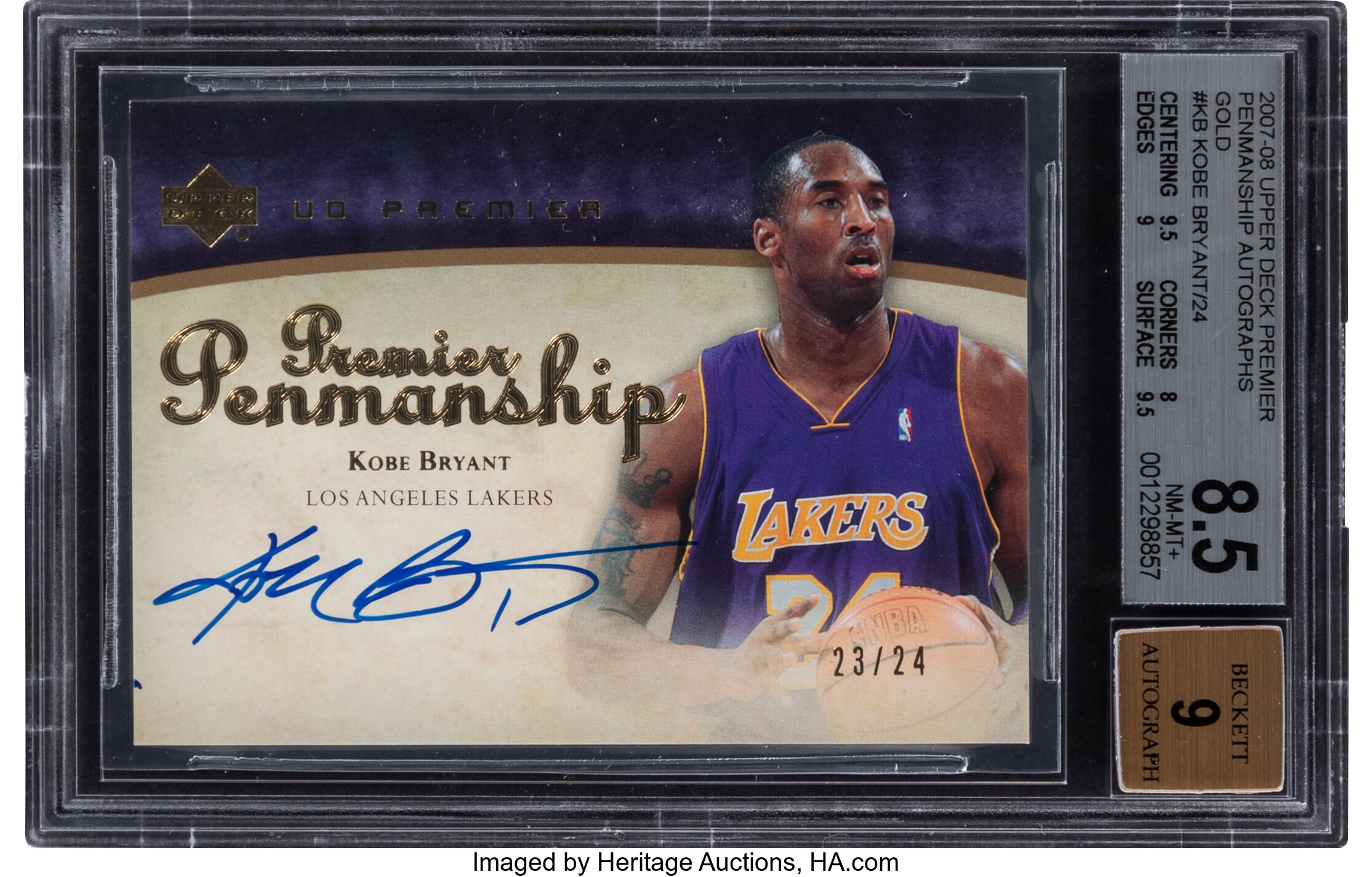 Kobe Bryant Los Angeles Lakers Autographed 2007-08 Upper Deck Premier  #PEN-KB #19/50 Card